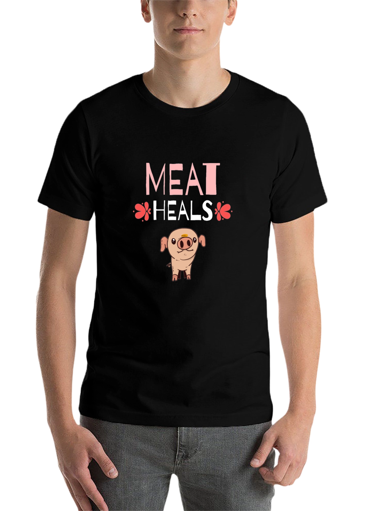 Black Meat Heals T-Shirt - Novelty Pig Design view 7