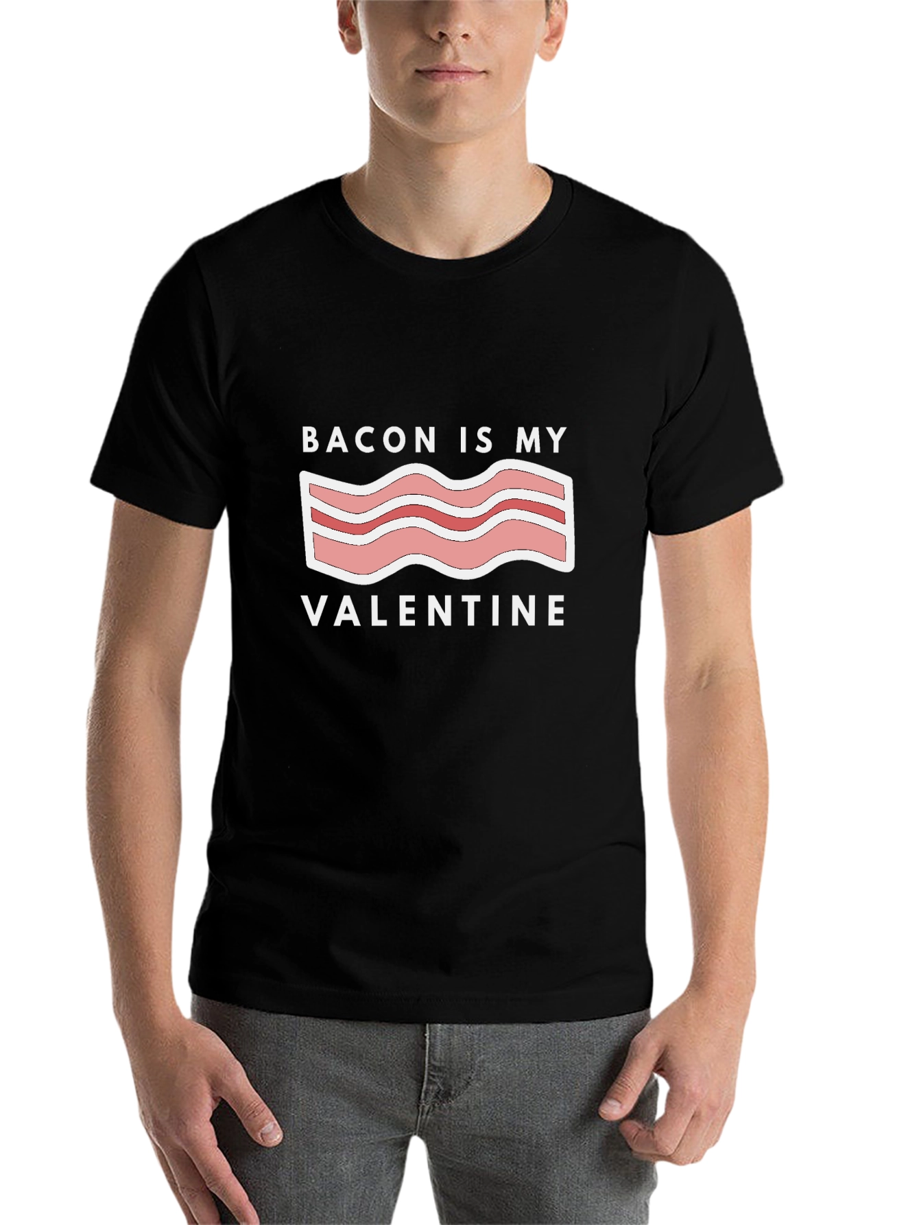 Black Bacon is My Valentine Graphic T-Shirt - Black view 7