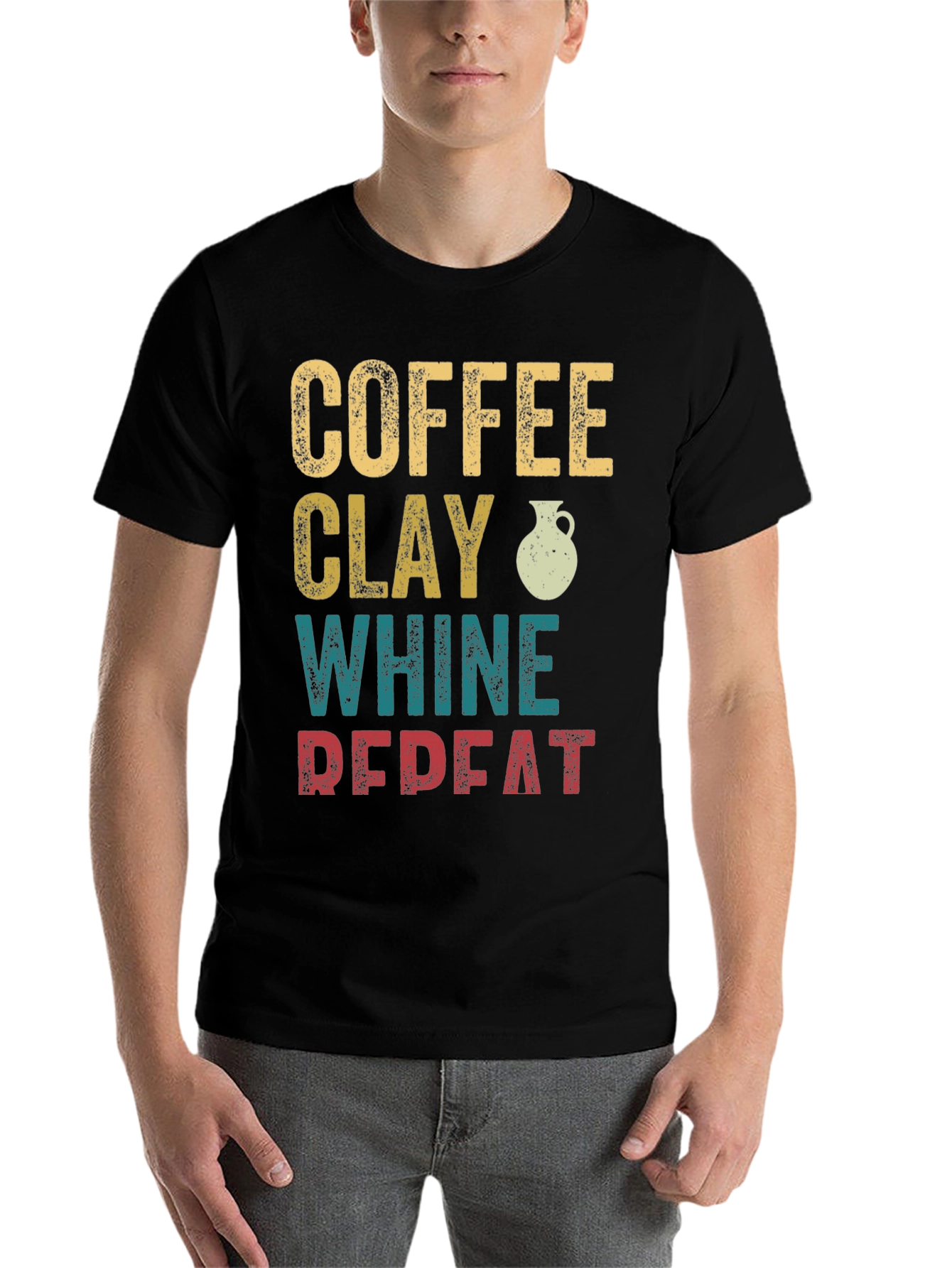 Black Coffee Clay Whine Repeat Graphic T-Shirt view 7