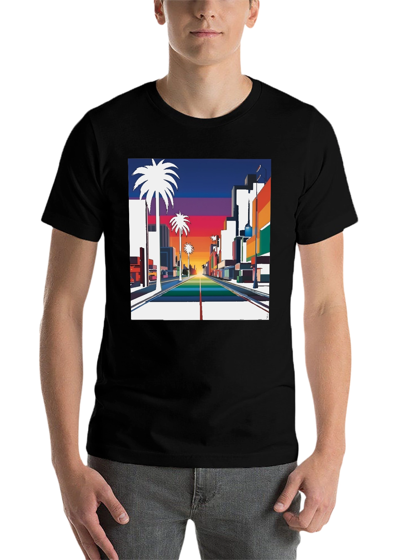 Black Retro Palm Tree Sunset T-Shirt view 7
