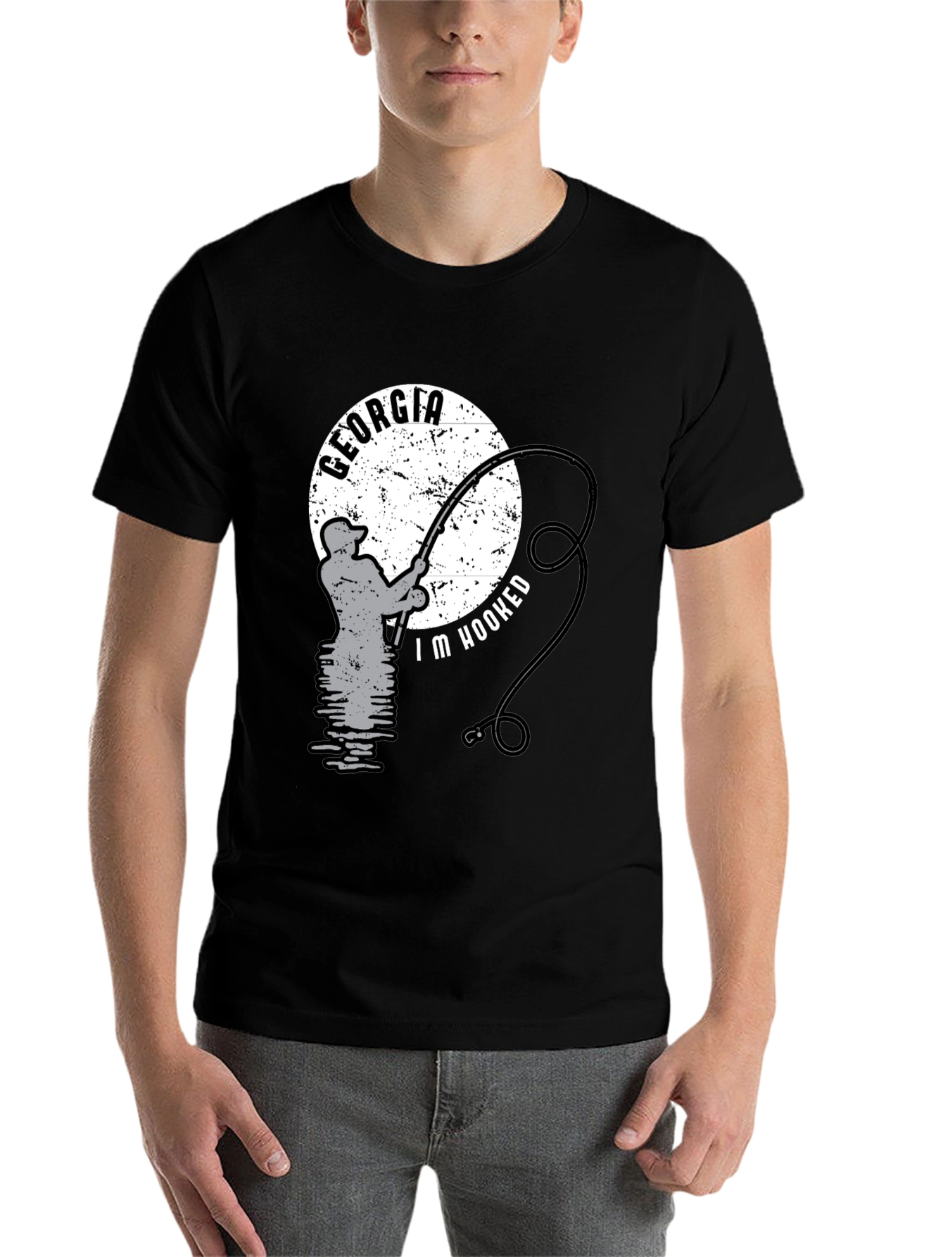 Black Georgia Fishing T-Shirt - "I'm Hooked" Black Tee view 7
