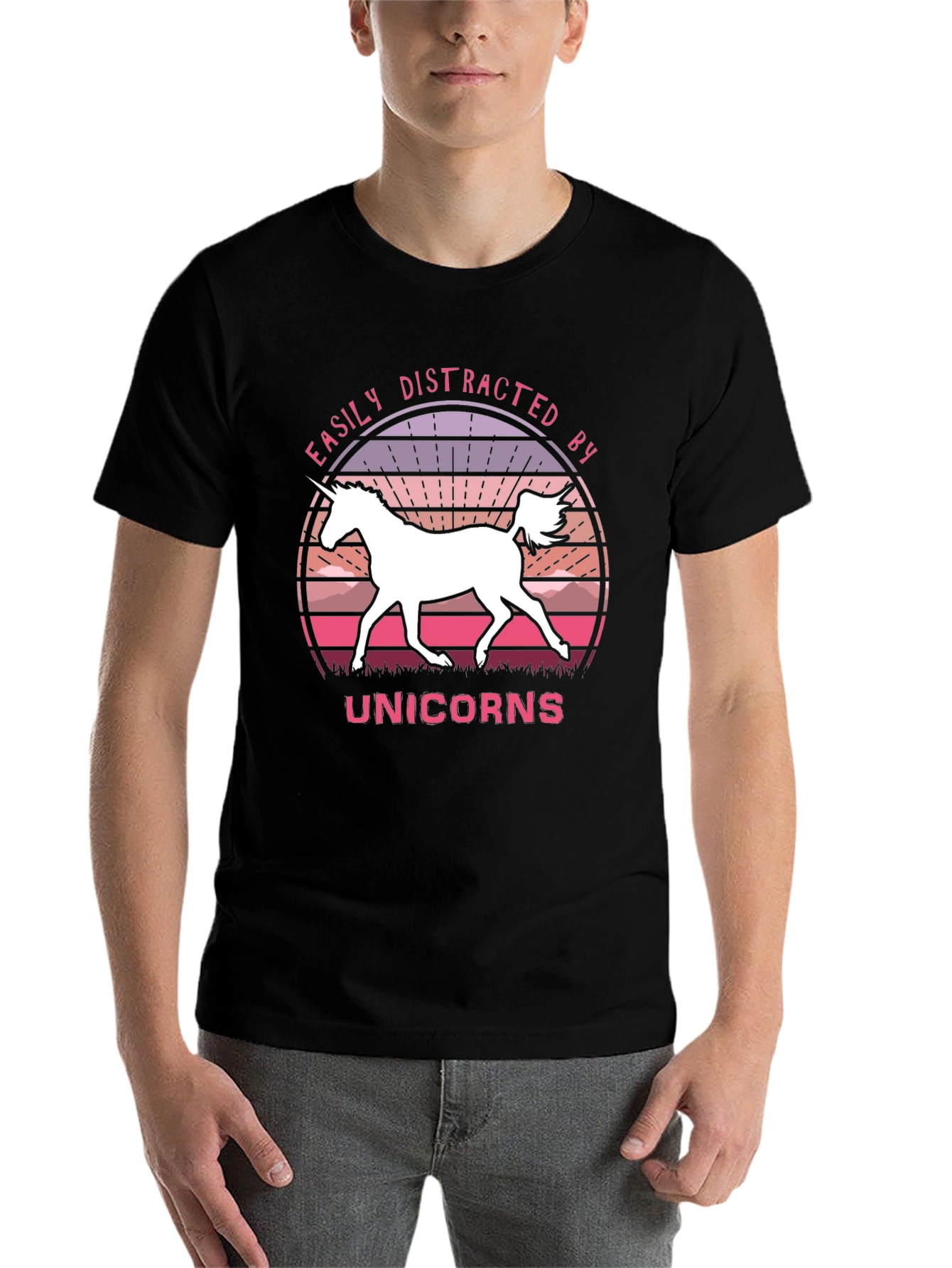 Black Easily Distracted By Unicorns Black T-Shirt view 7