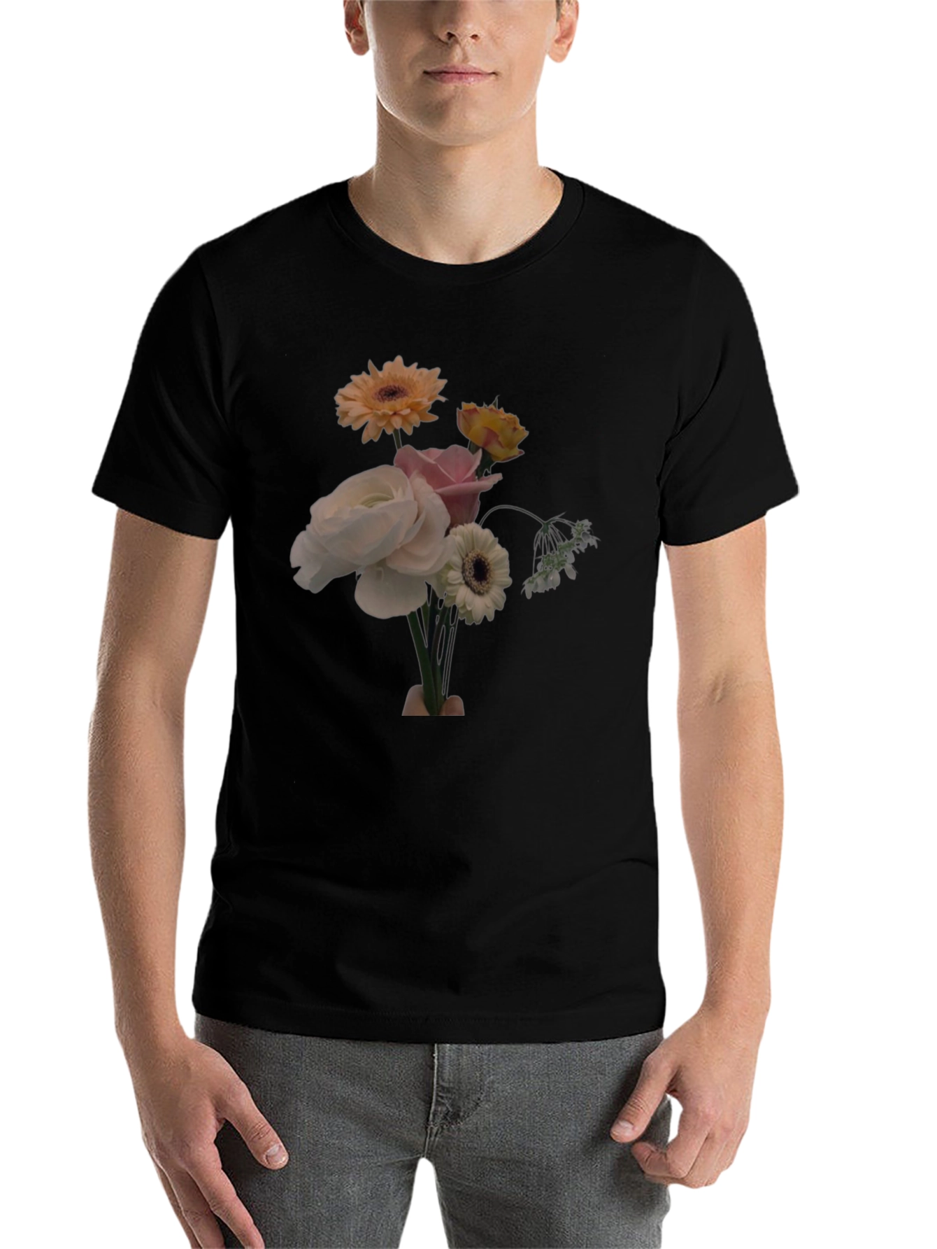 Black Floral Bouquet Graphic Tee - Casual Comfort view 7