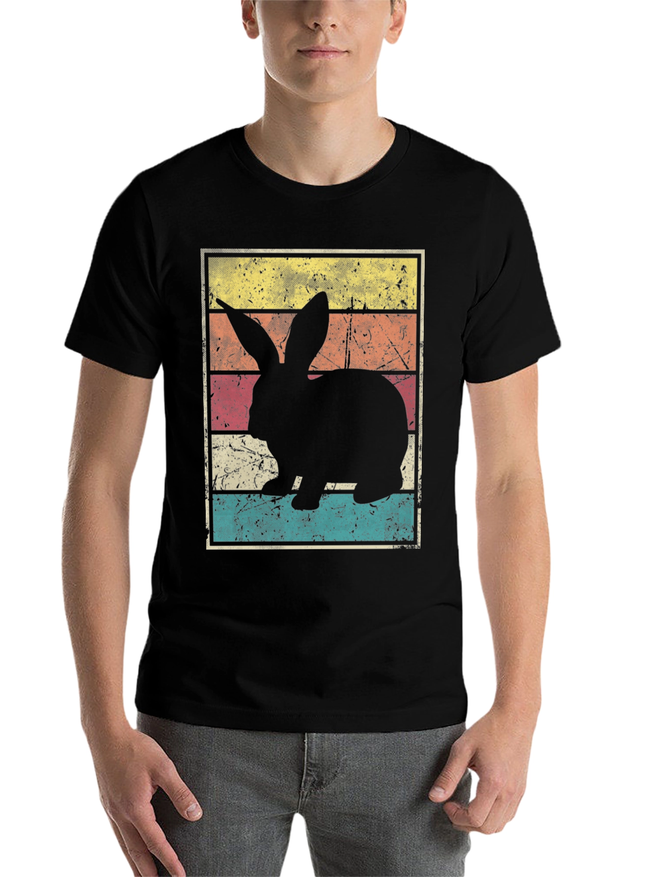 Black Retro Bunny Rabbit Graphic T-Shirt view 7