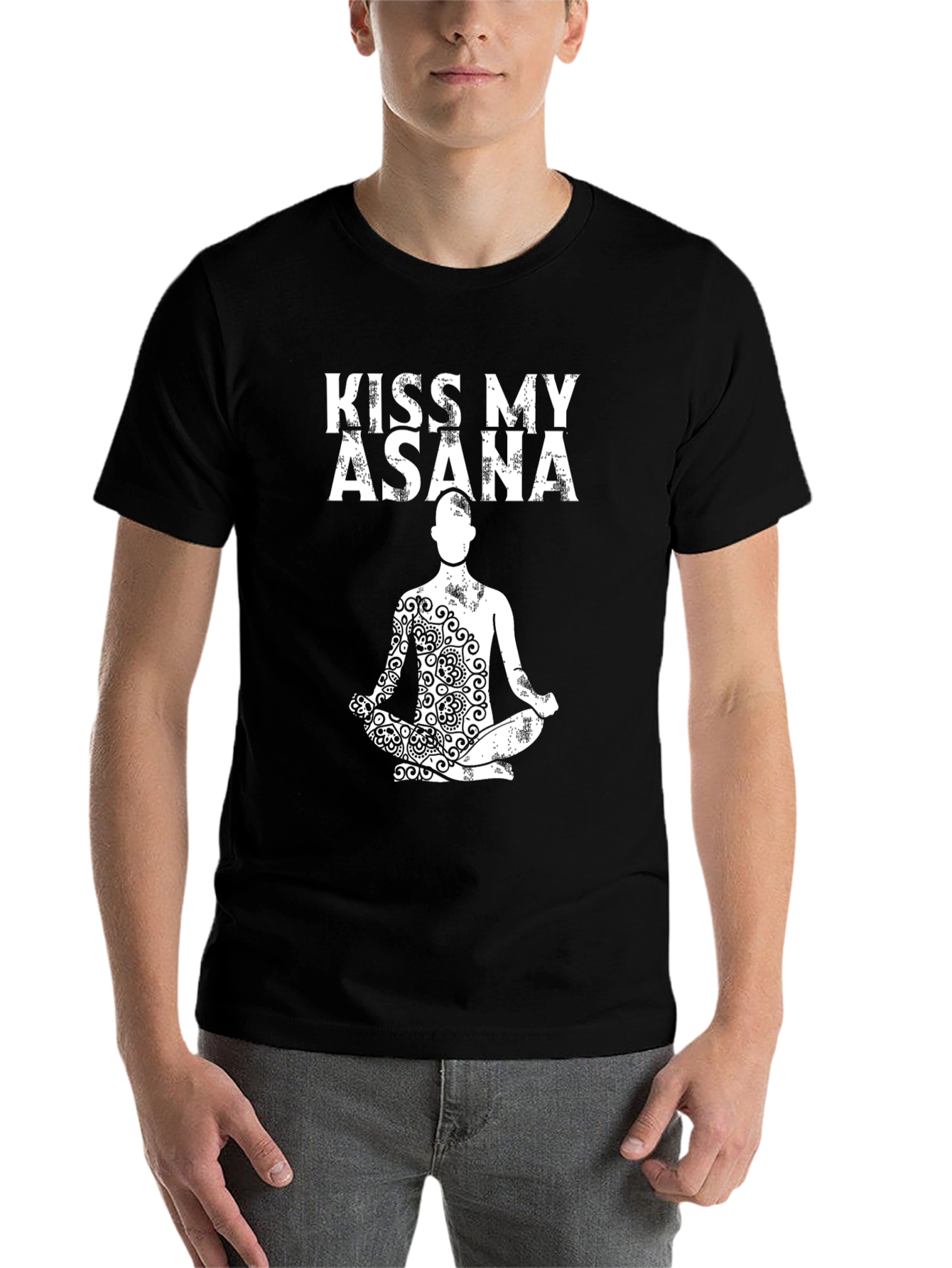 Black Kiss My Asana Yoga T-Shirt - Zen Meditation Apparel view 7