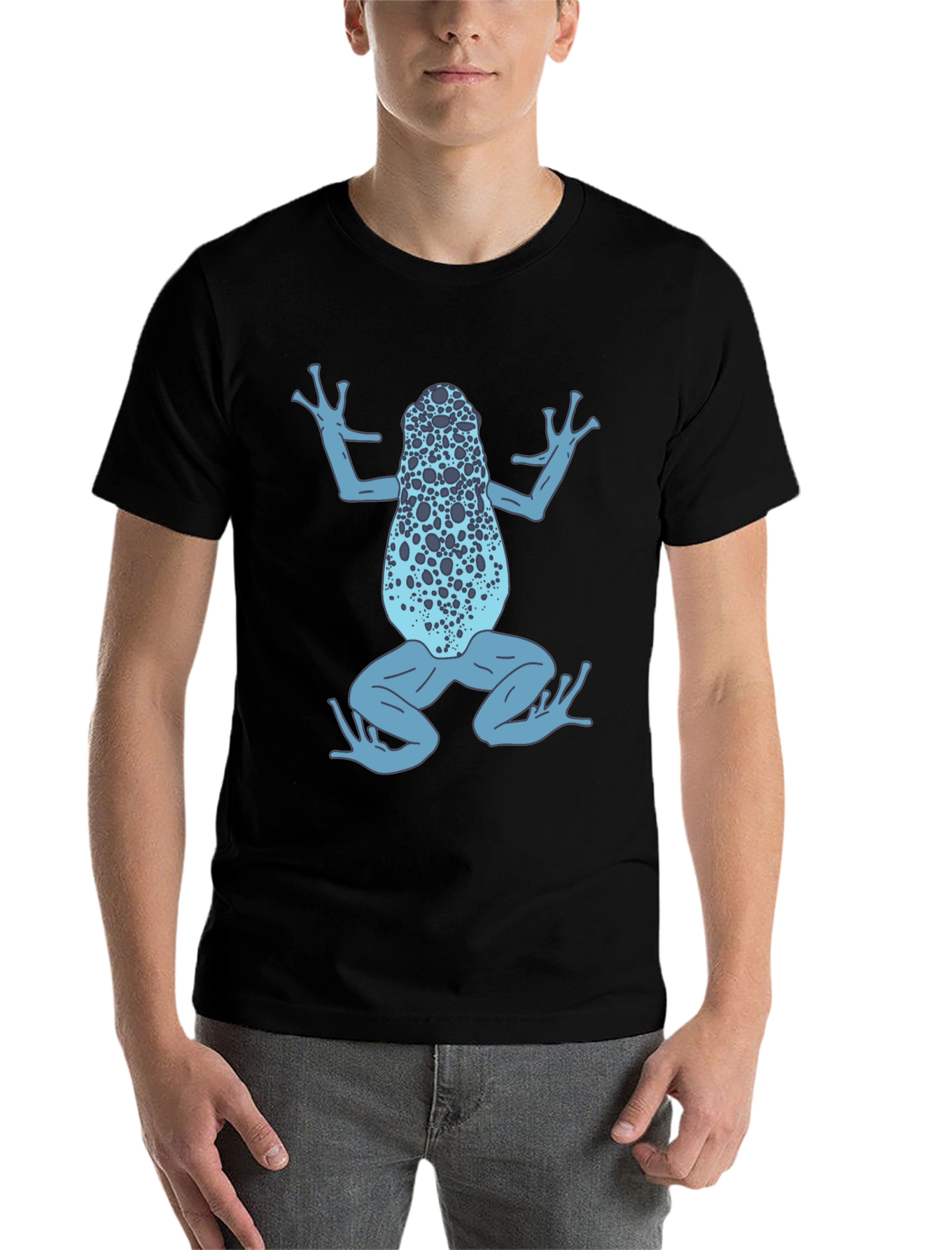 Black Blue Frog Graphic T-Shirt - Black Cotton Tee view 7