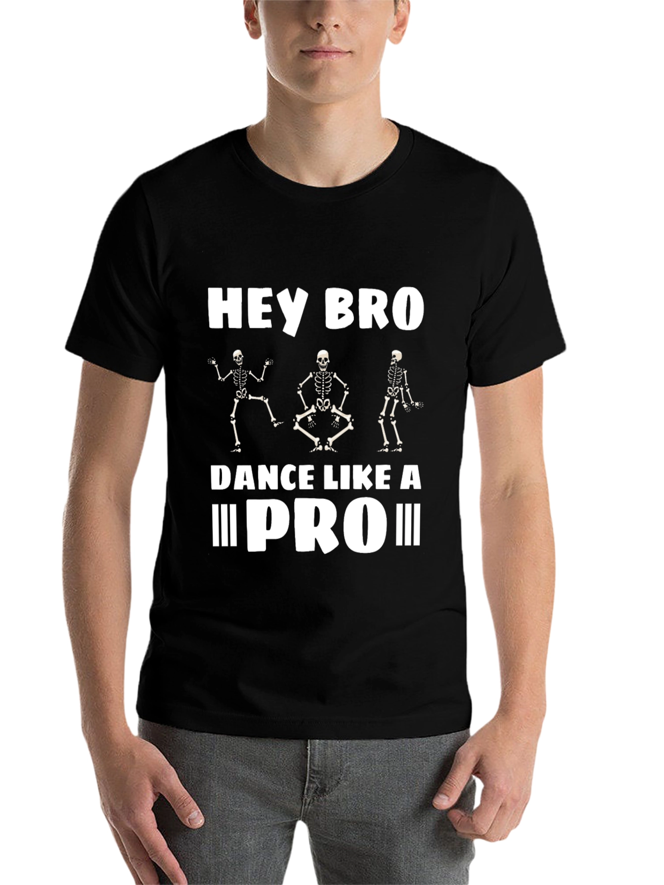 Black Hey Bro Dance Like a Pro T-Shirt - Skeleton Graphic Tee view 7