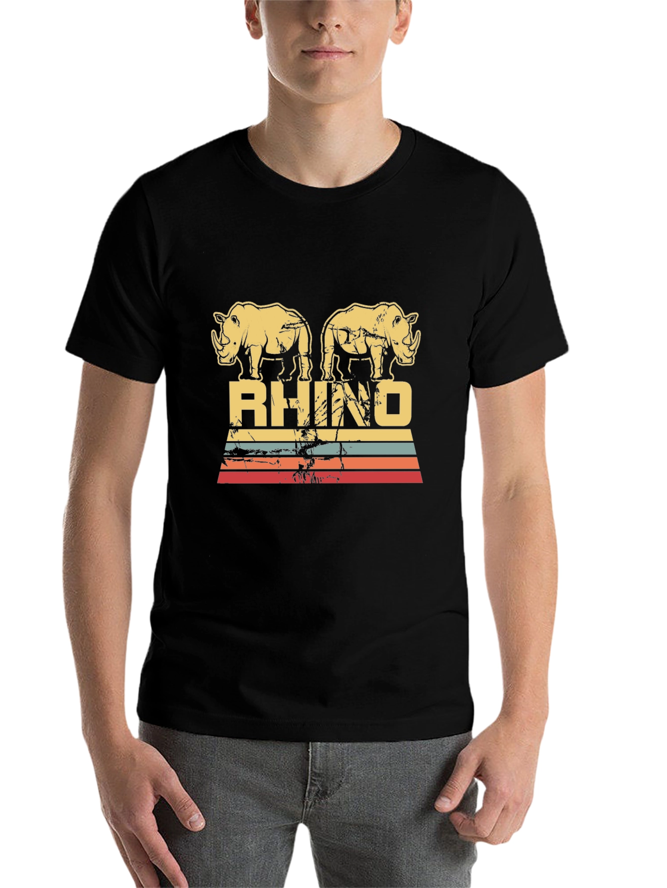 Black Vintage Rhino Graphic Tee - Black view 7