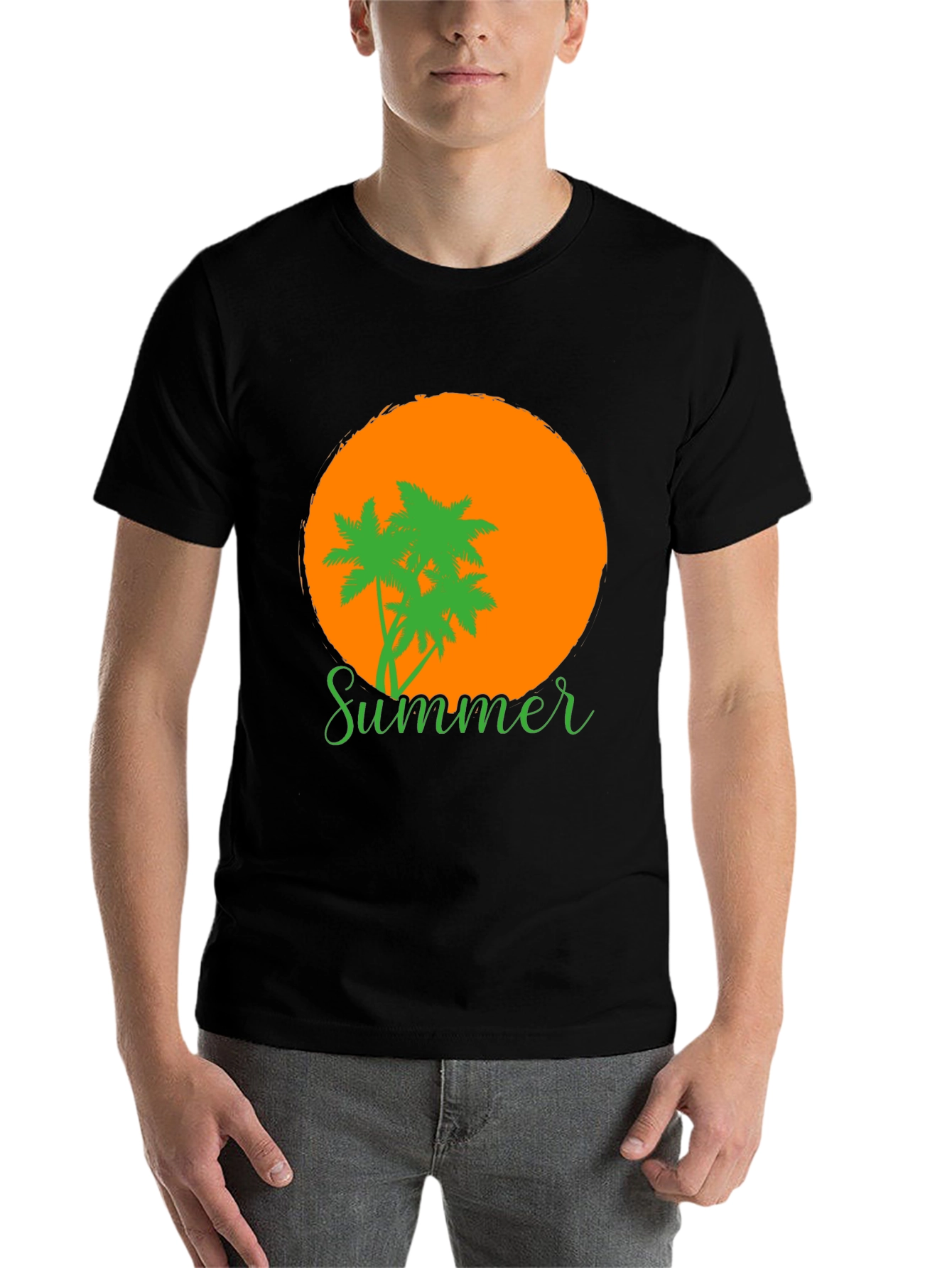 Black Summer Vibes T-Shirt: Palm Trees & Sunset Graphic Tee view 7