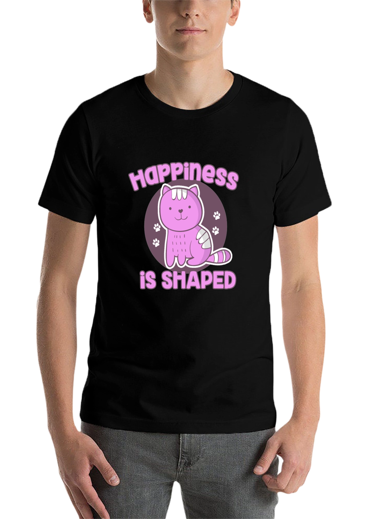 Black Happiness Shaped Cat Graphic T-Shirt view 7