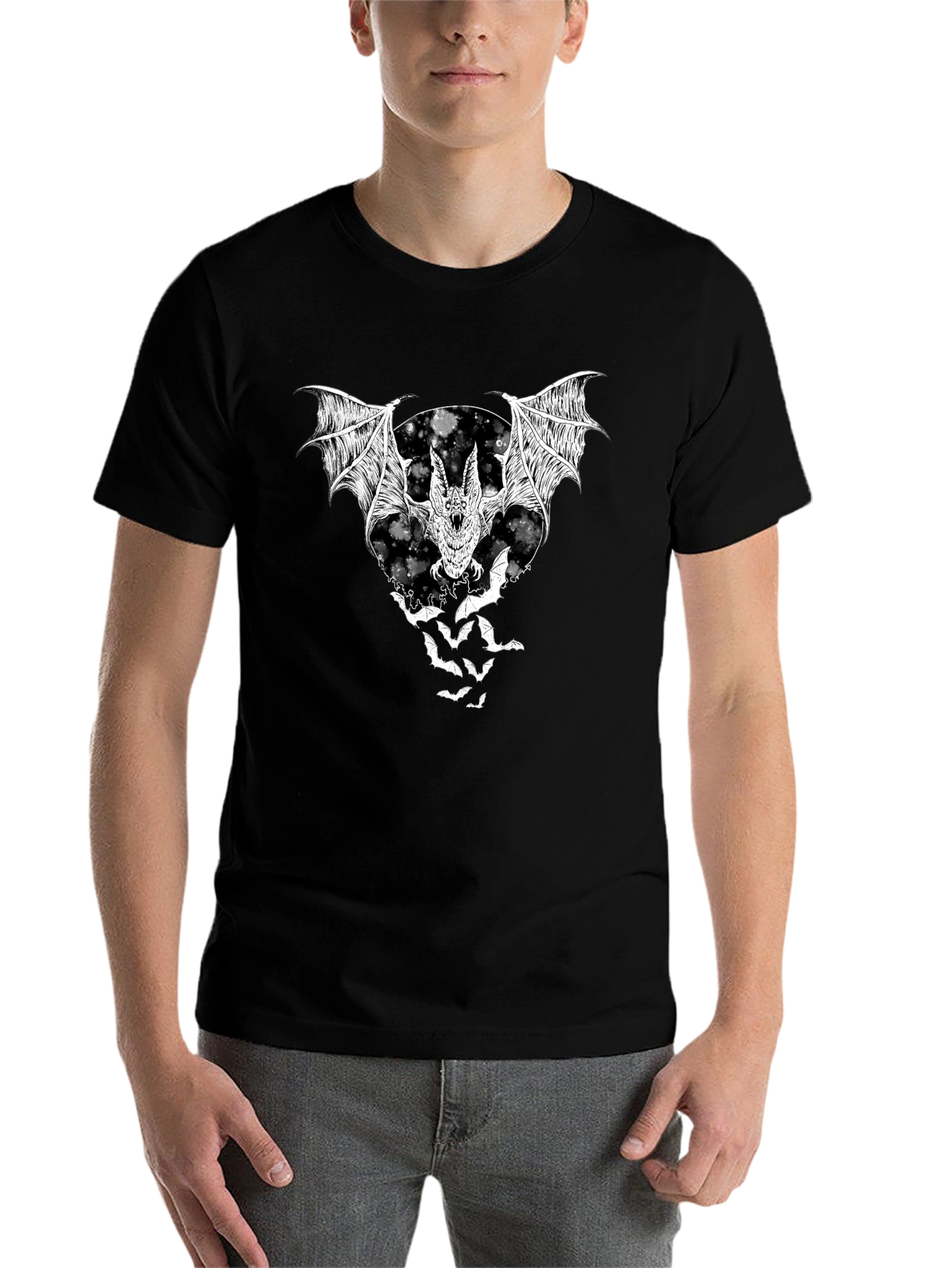 Black Bat Graphic T-Shirt - Black Halloween Tee view 7
