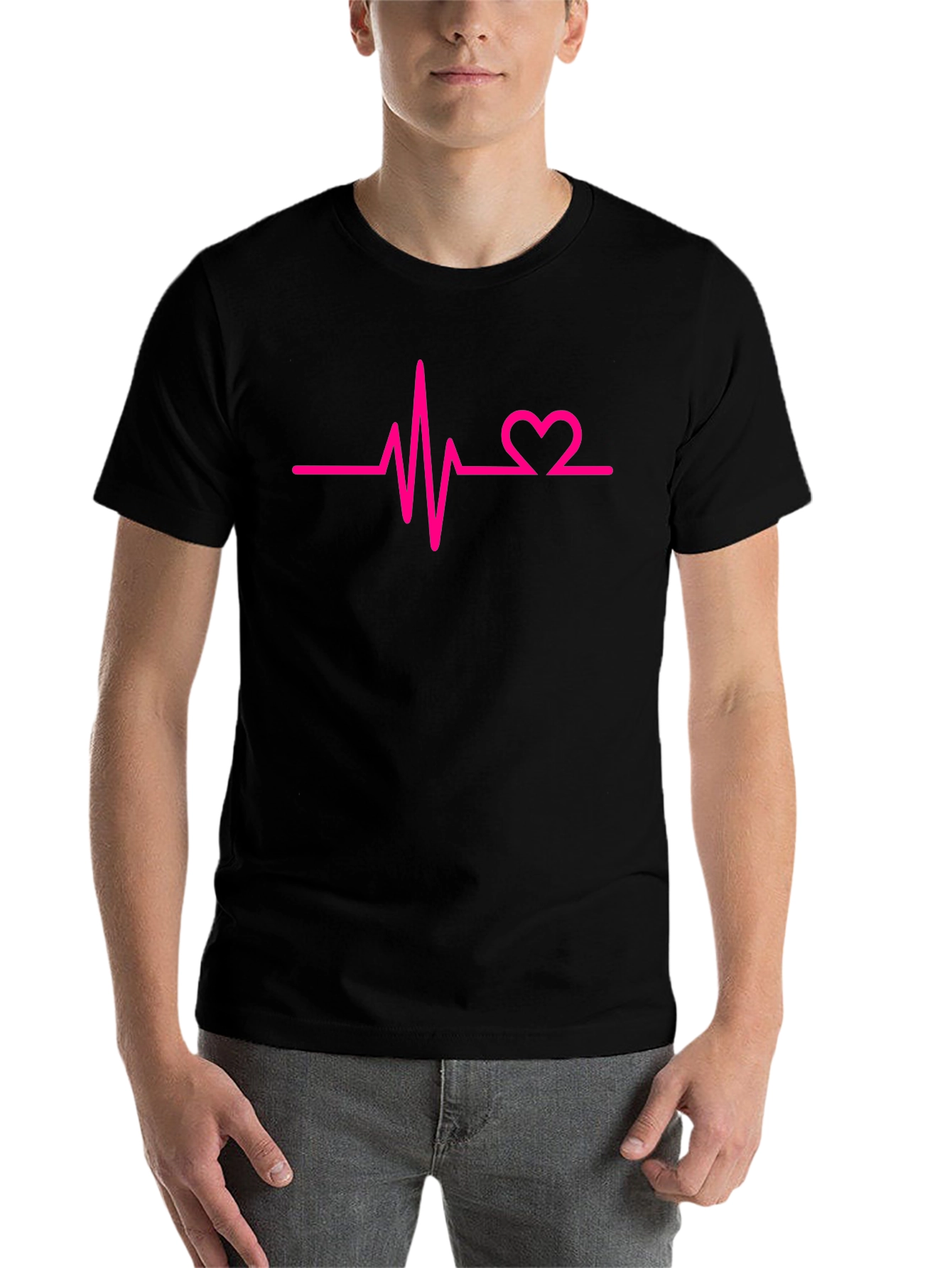 Black Heartbeat Graphic Tee - Black Cotton Casual view 7