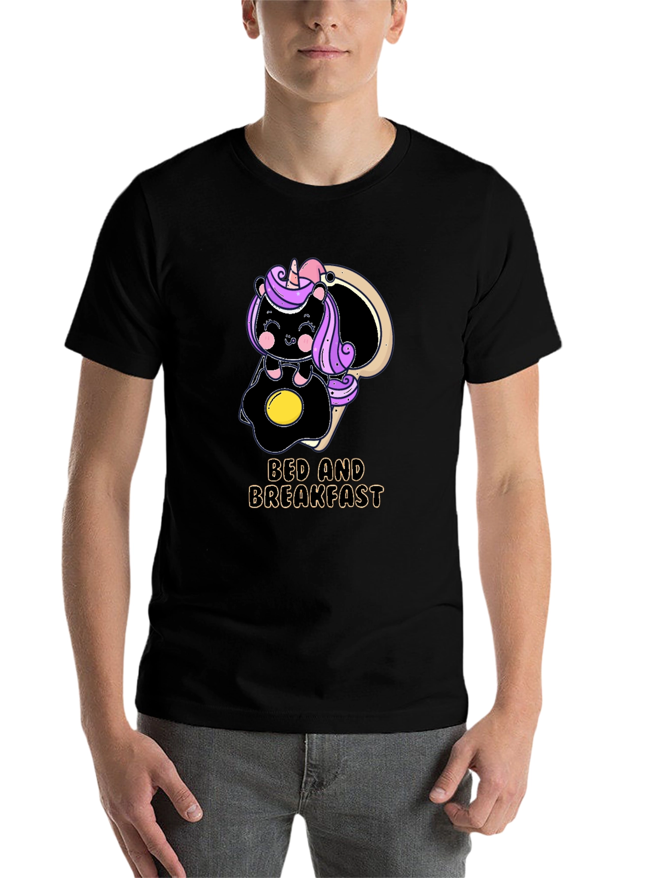 Black Bed and Breakfast Unicorn T-Shirt view 7