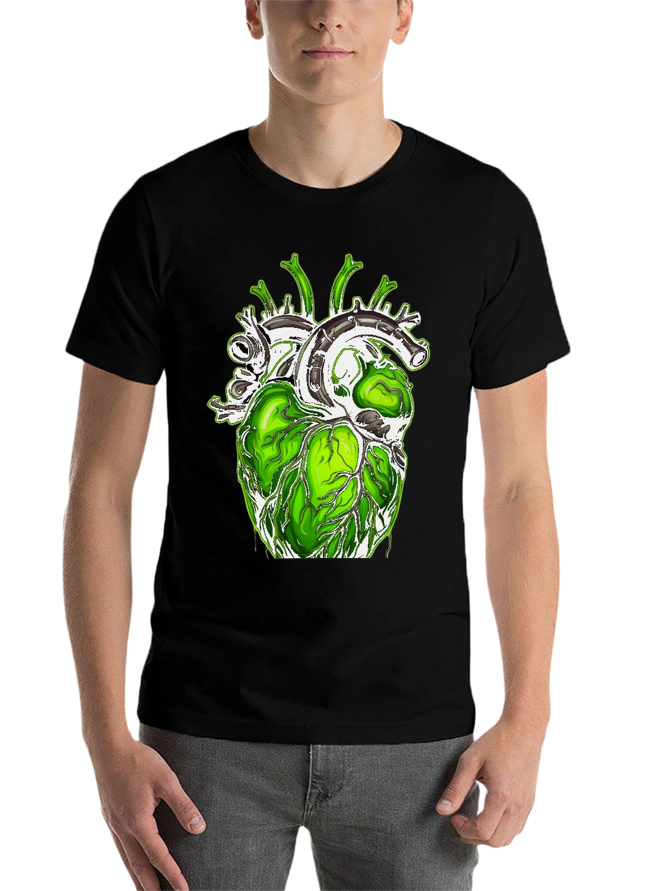 Black Green Anatomical Heart Graphic Tee - Unique Design! view 7