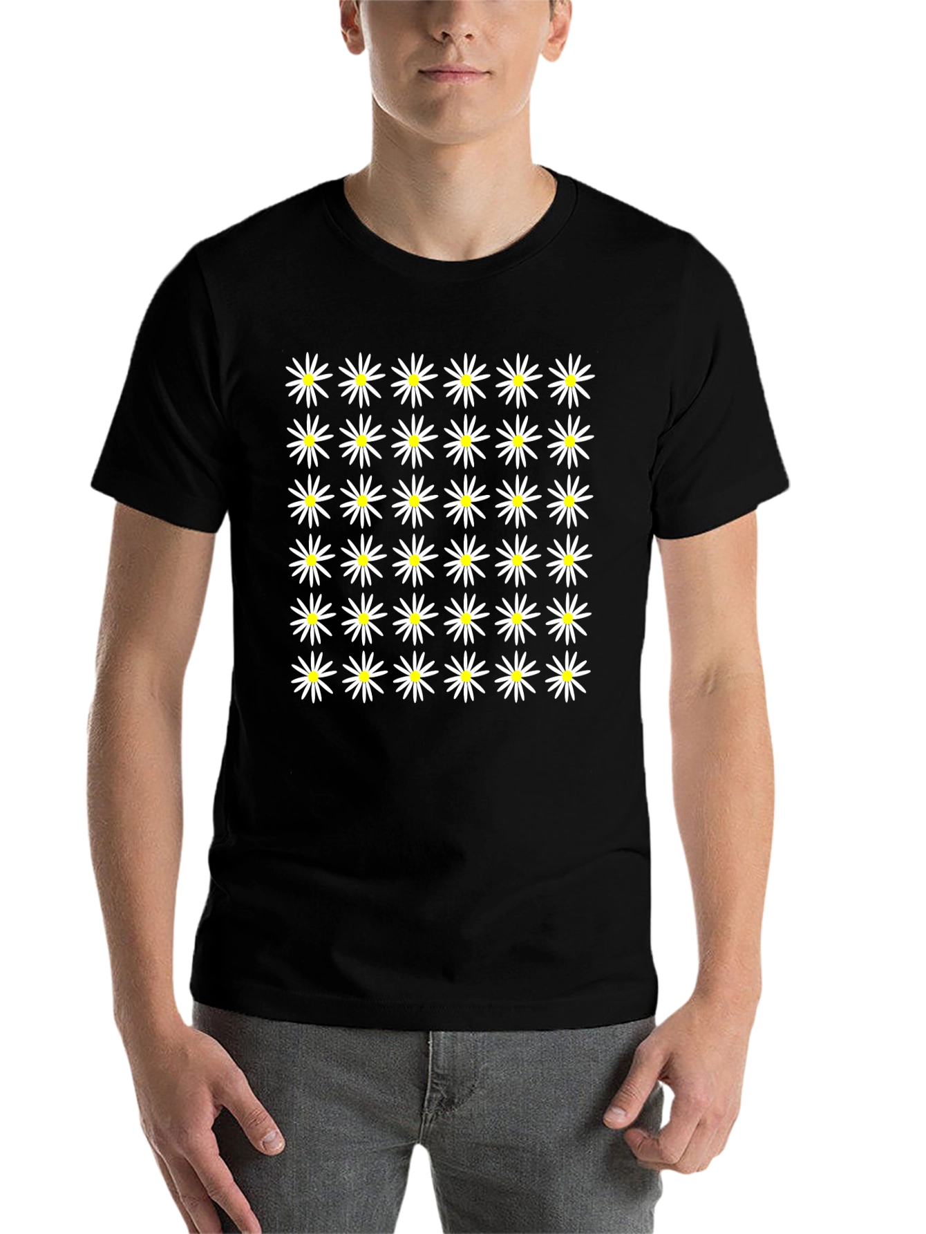 Black Daisy Pattern Black Tee view 7