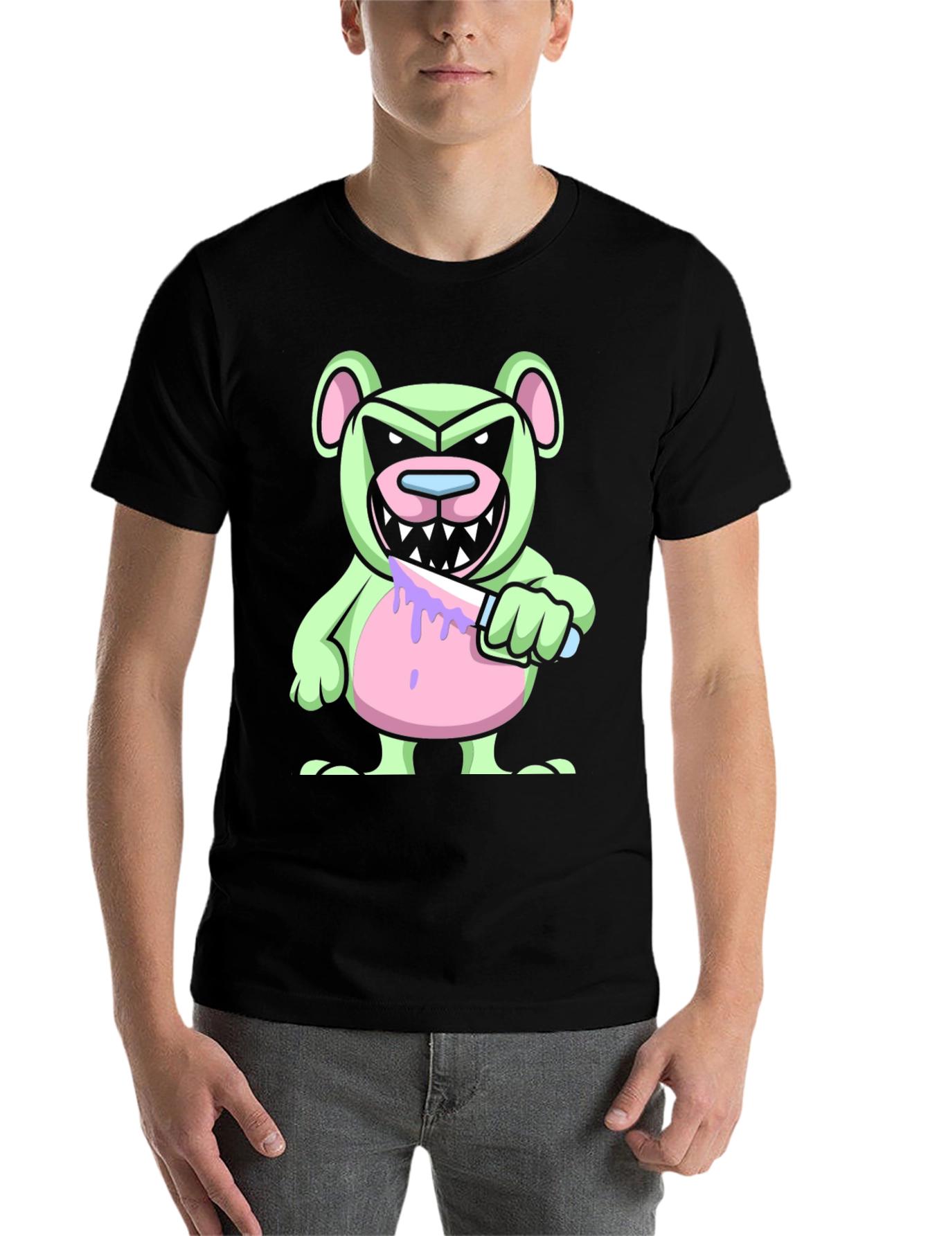 Black Psycho Bear T-Shirt - Edgy Cartoon Graphic Tee view 7