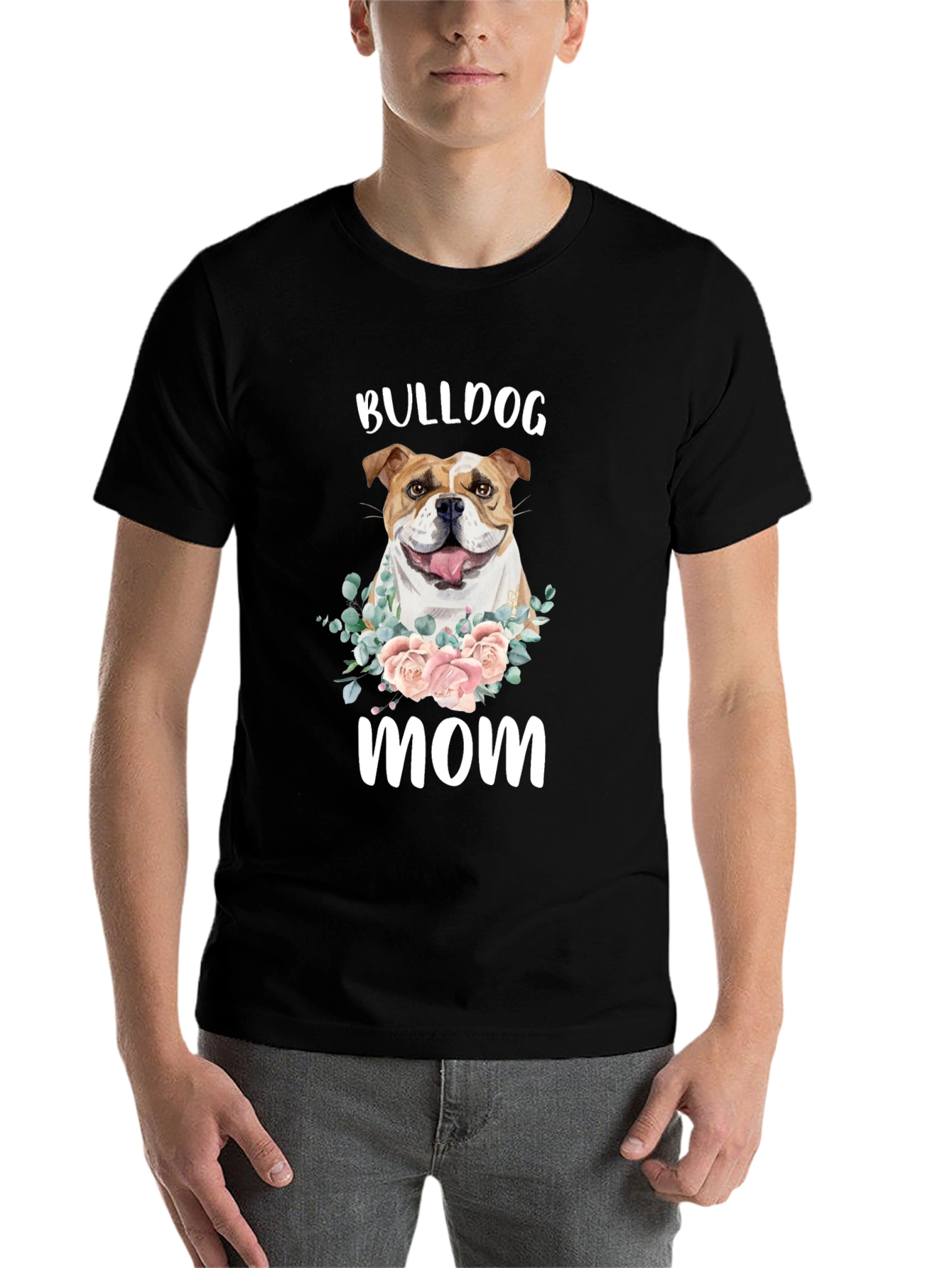 Black Bulldog Mom T-Shirt - Floral Dog Lover Tee view 7