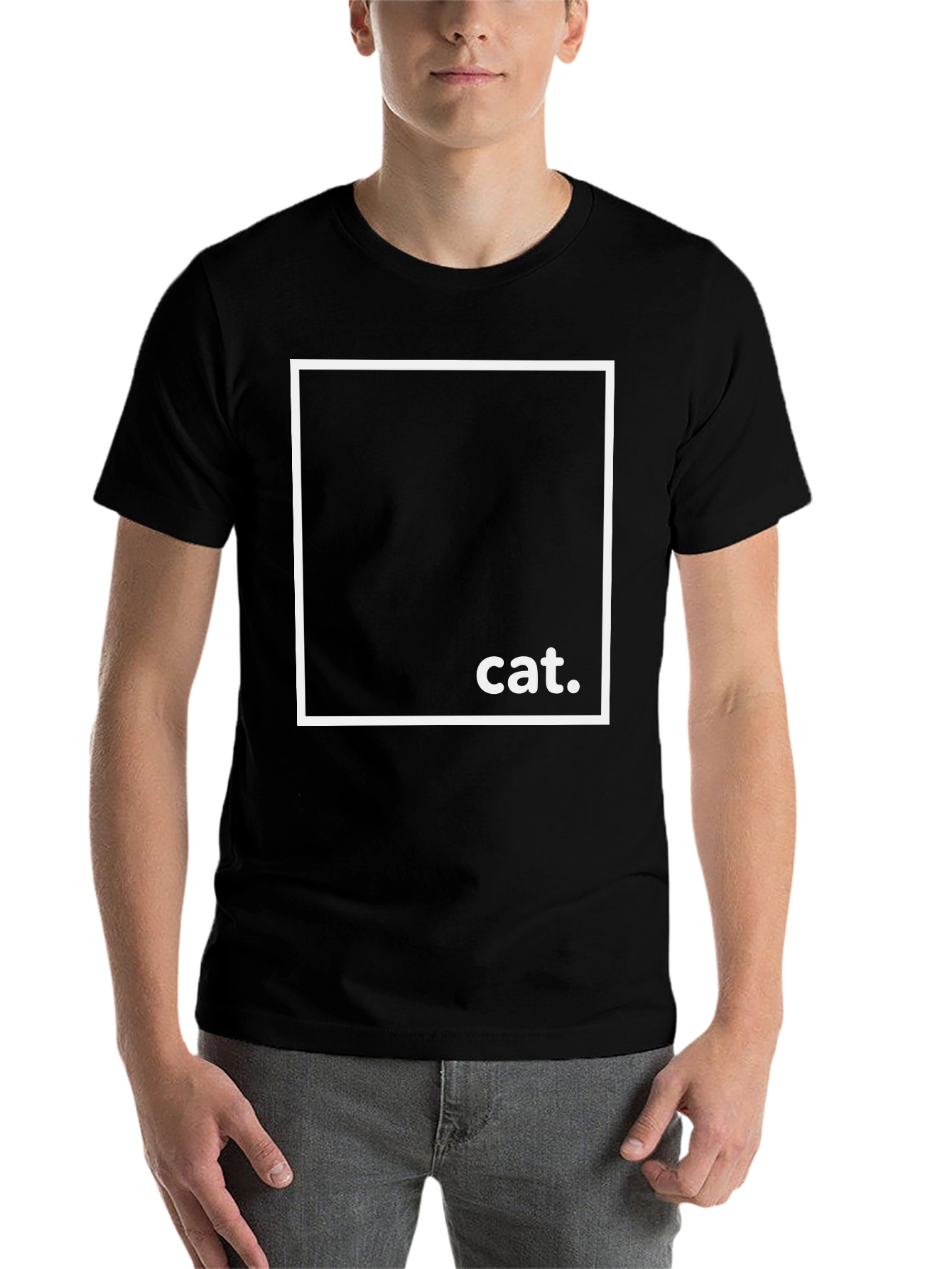 Black Minimalist Cat Tee - Black Graphic T-Shirt view 7