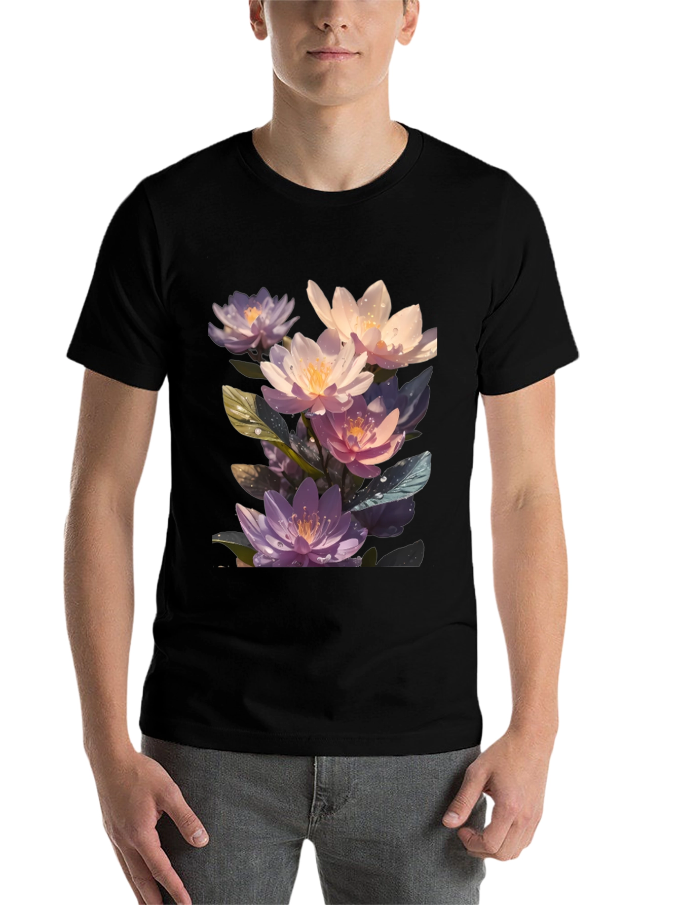 Black Floral Lotus Graphic T-Shirt - Premium Comfort Fit view 7