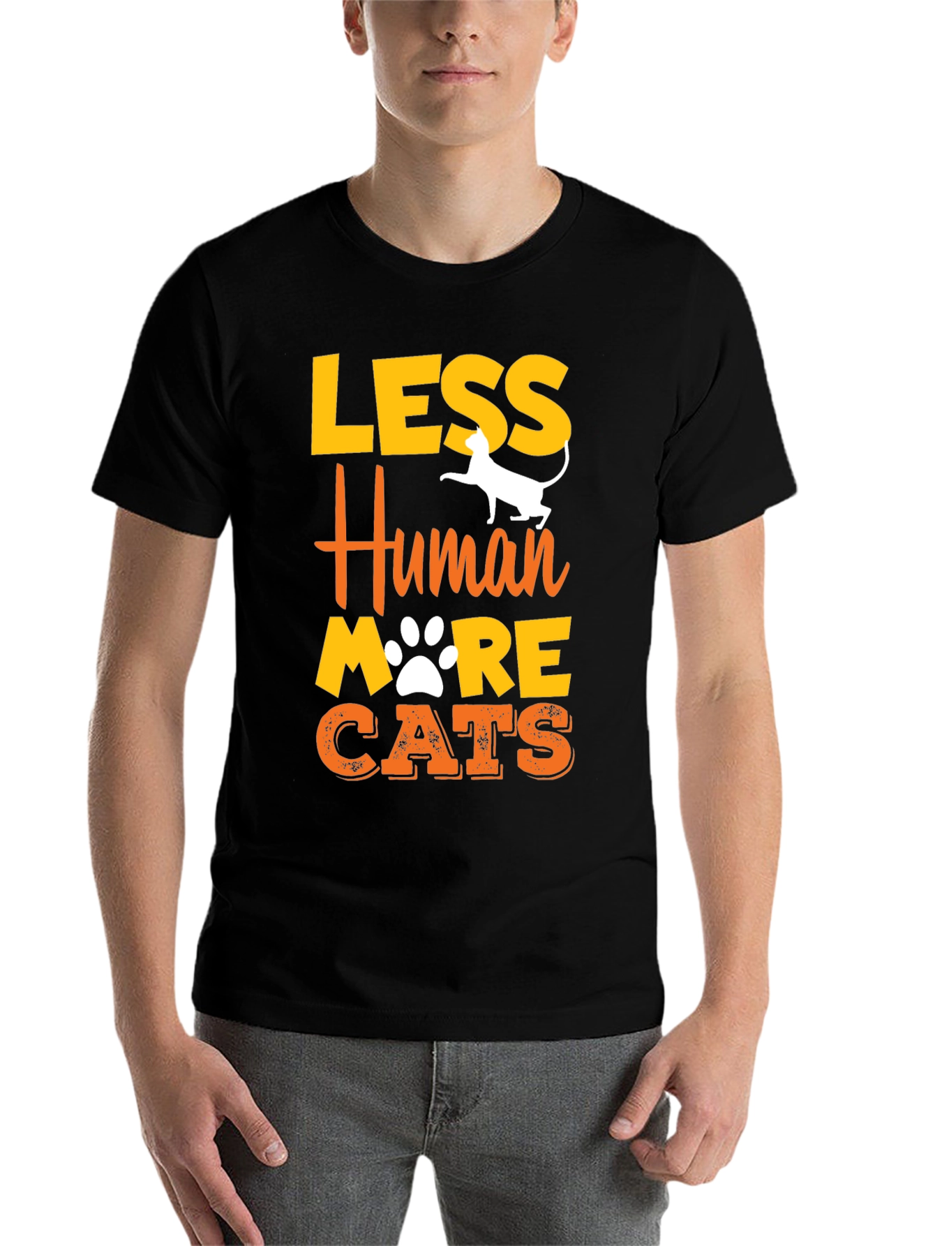 Black Less Human More Cats Graphic T-Shirt view 7