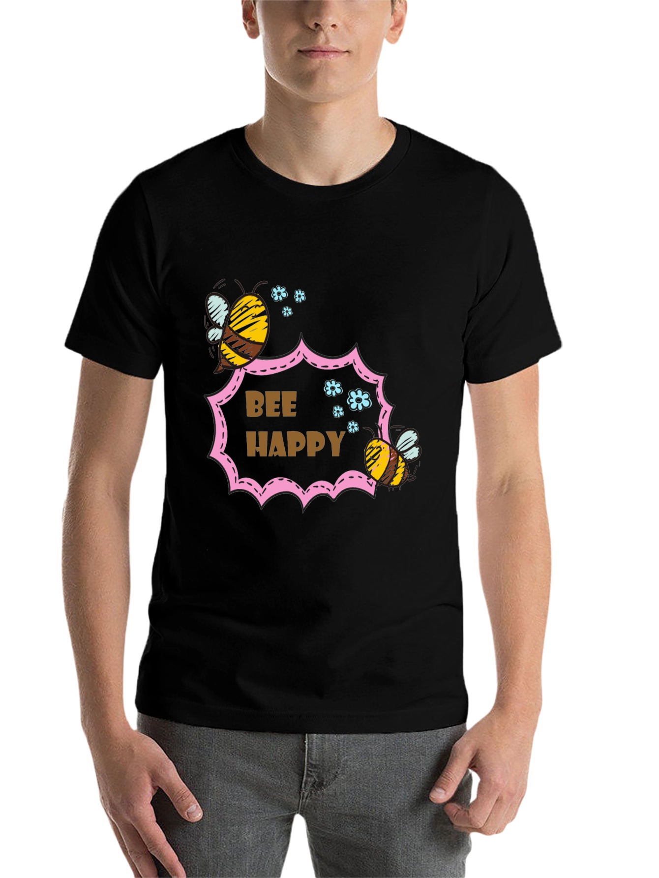 Black Bee Happy Graphic T-Shirt - Stylish Cotton Tee view 7