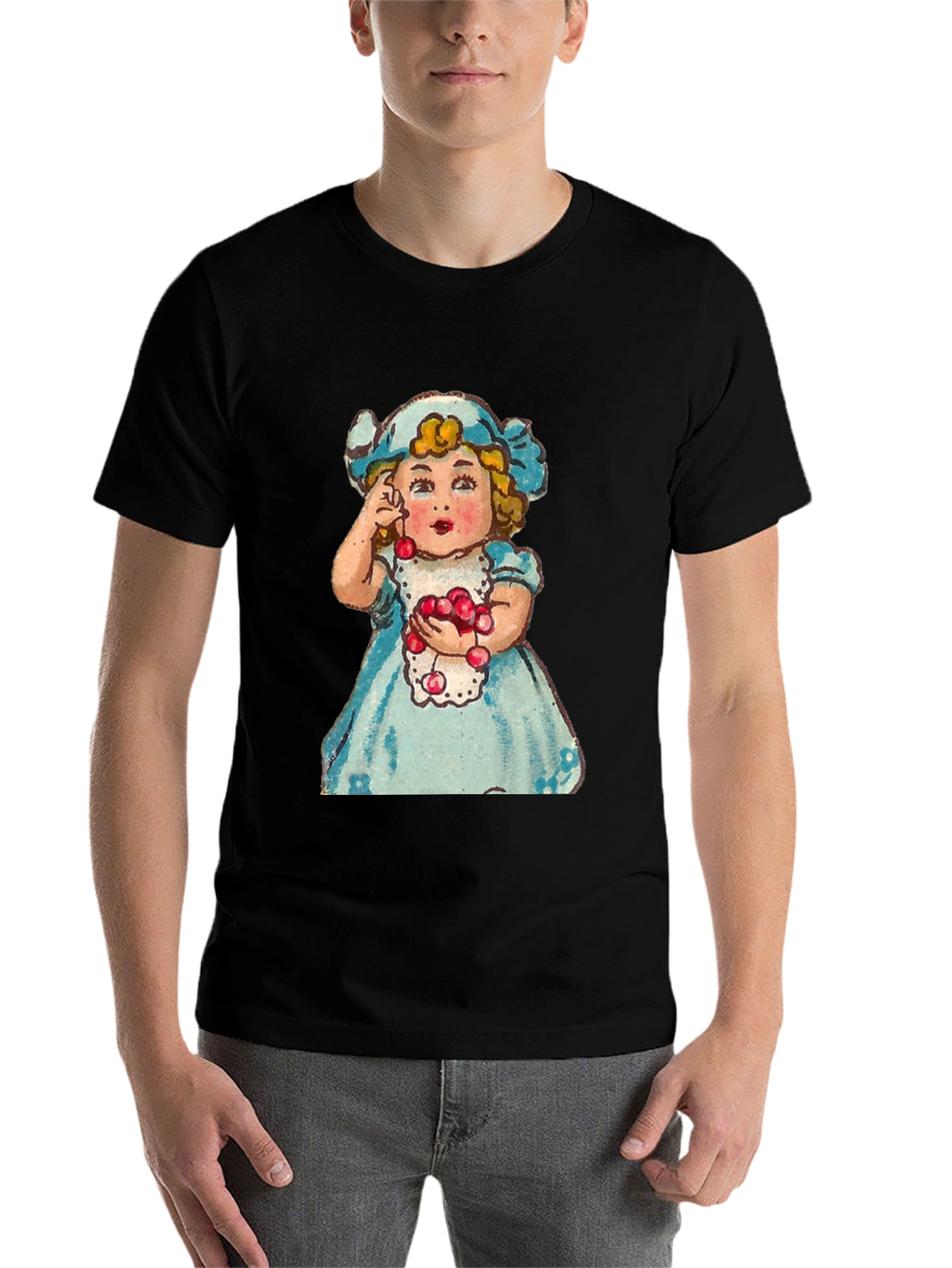 Black Cute Girl Cherry T-Shirt - Vintage Style view 7