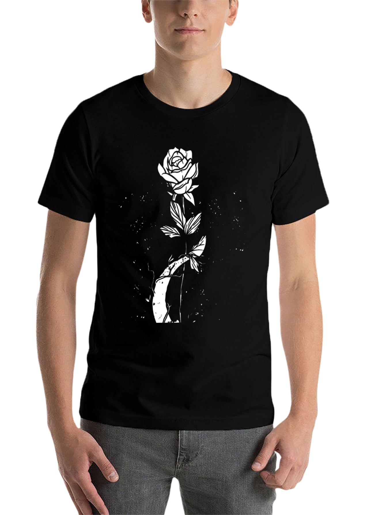 Black Black Rose Graphic T-Shirt - Unique Floral Design view 7