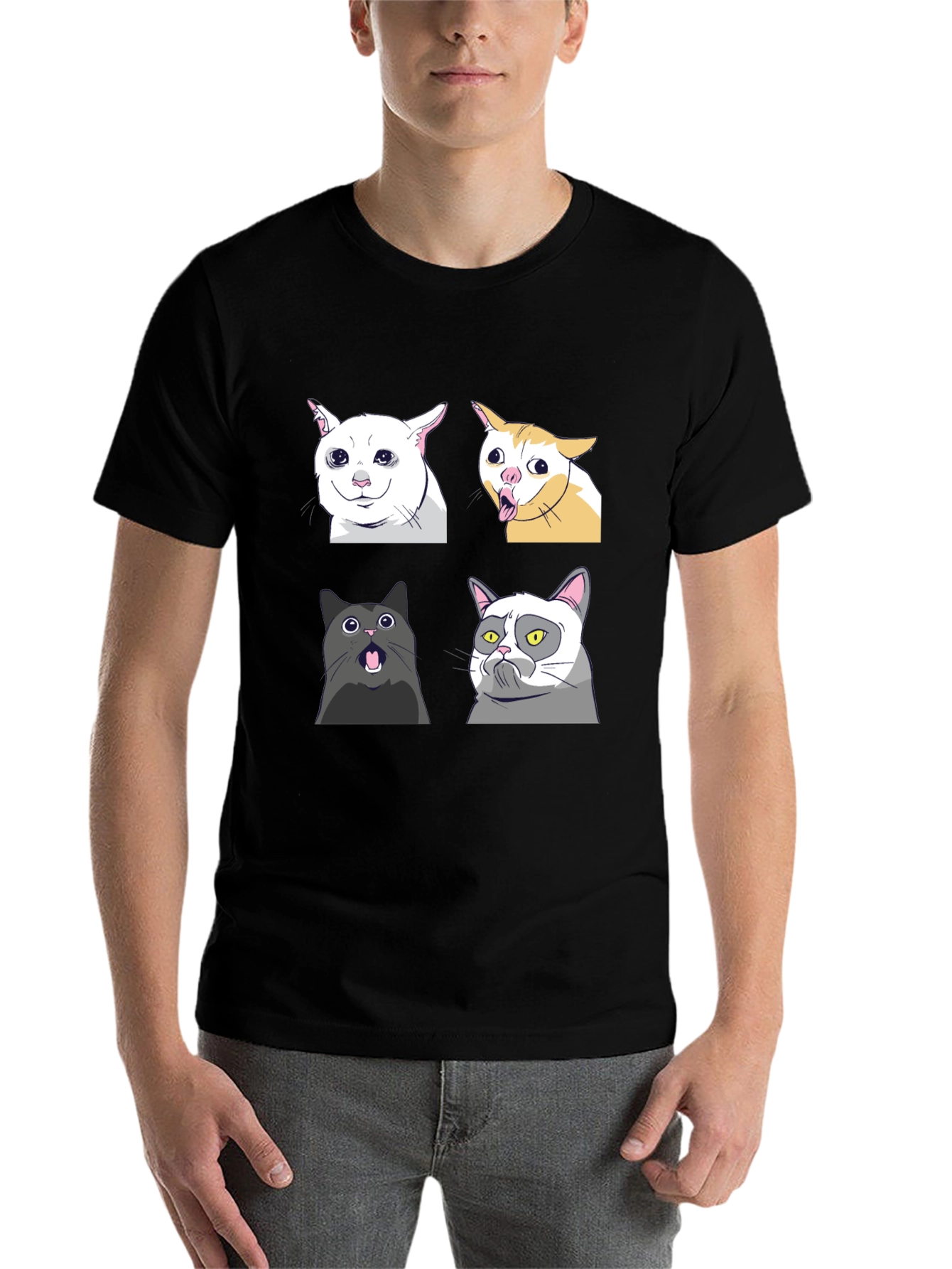 Black Meme Cats Black T-Shirt - Funny Graphic Tee view 7
