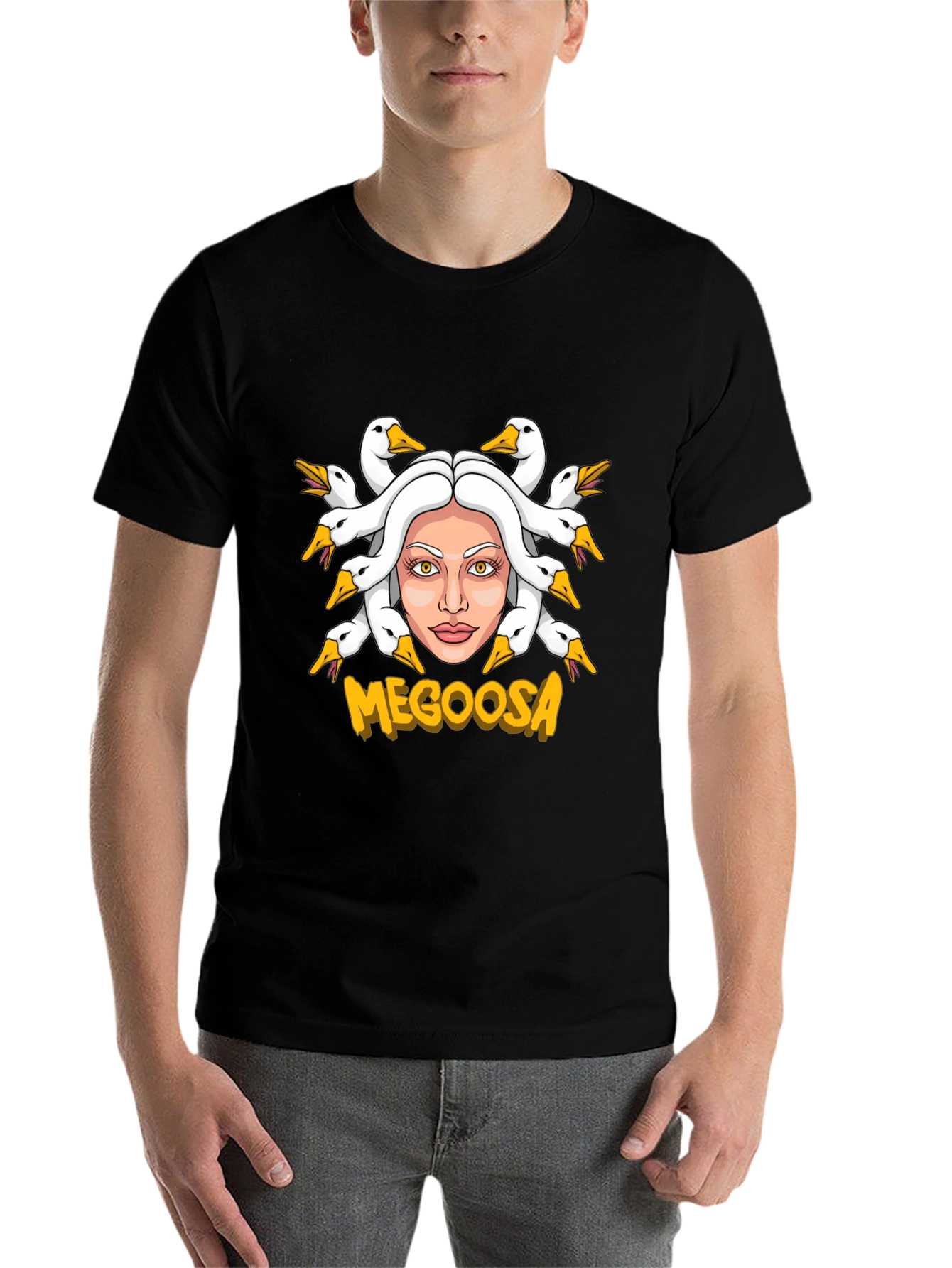 Black MEGOOSA Goose Medusa Funny Graphic T-Shirt view 7