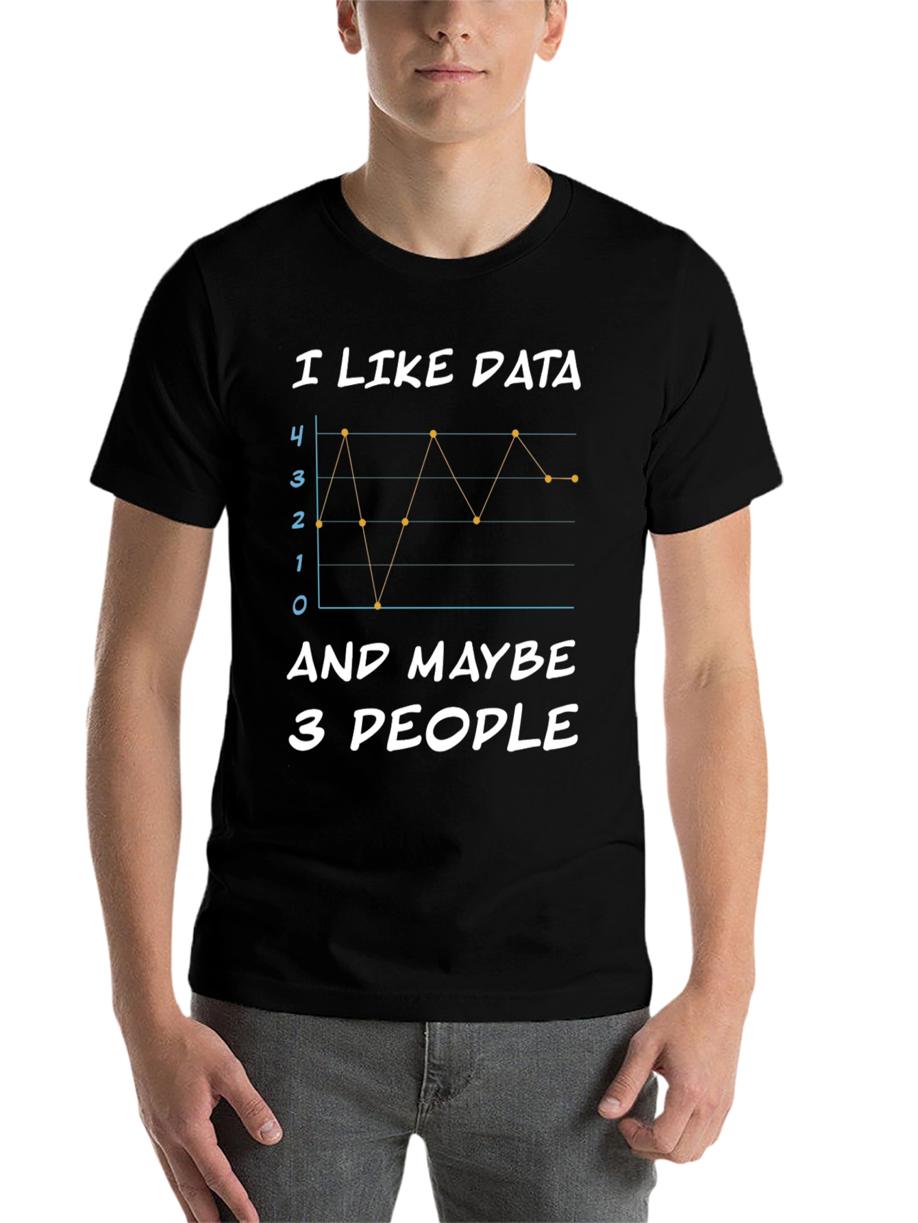 Black I Like Data and Maybe 3 People Black T-Shirt view 7