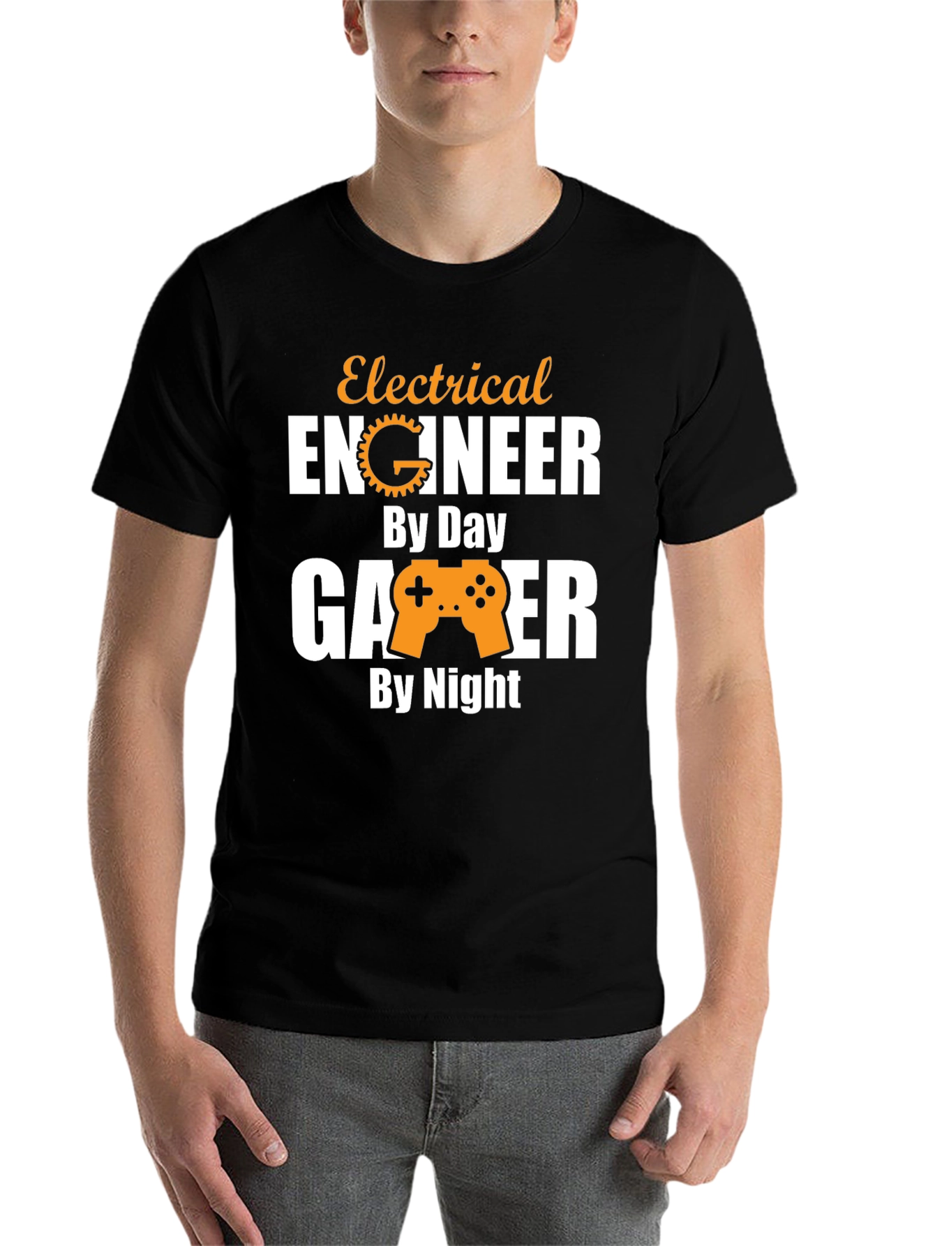 Black Electrical Engineer Gamer T-Shirt - Day & Night view 7