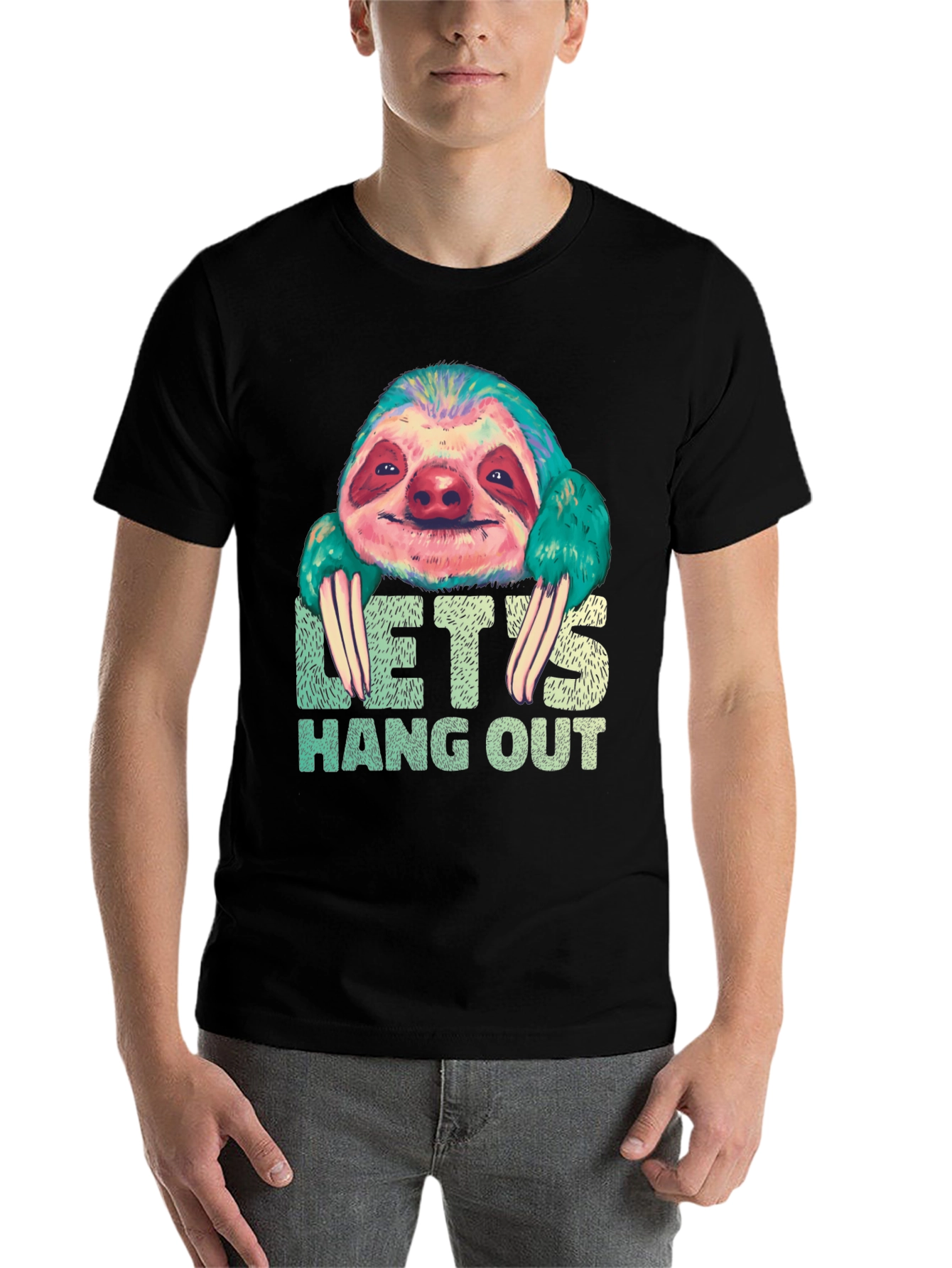 Black Let's Hang Out Sloth Graphic T-Shirt view 7