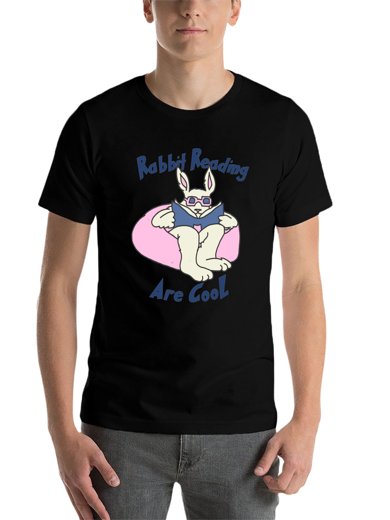 Black Rabbit Reading Book Graphic T-Shirt view 7