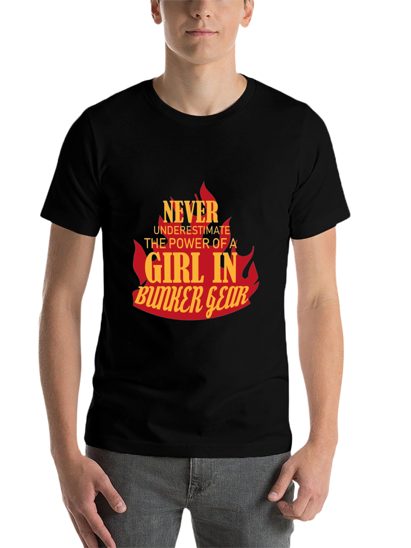Black Girl in Bunker Gear Tee - Firefighter Pride view 7