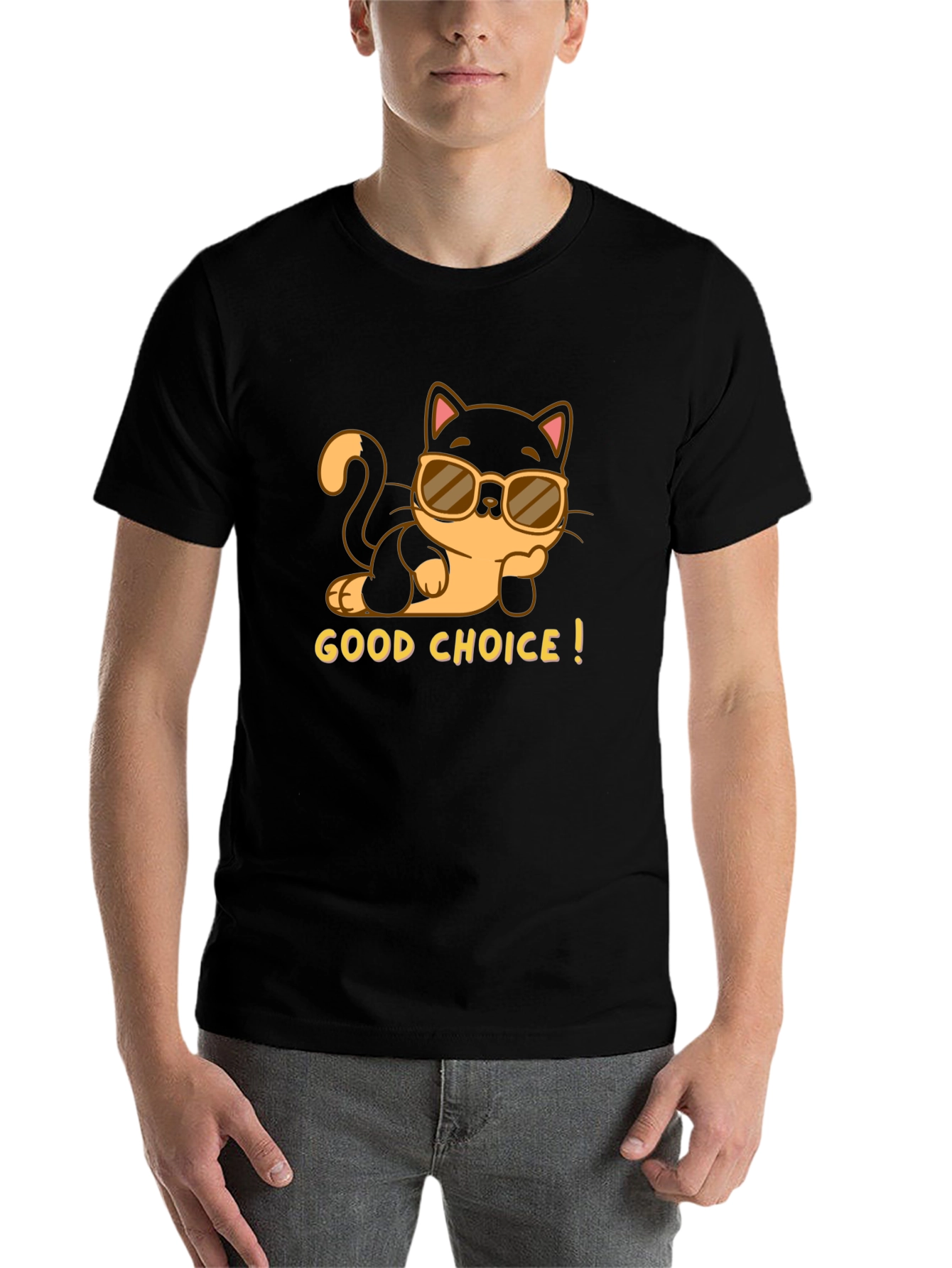 Black Cool Cat Tee: "Good Choice!" Black T-Shirt view 7