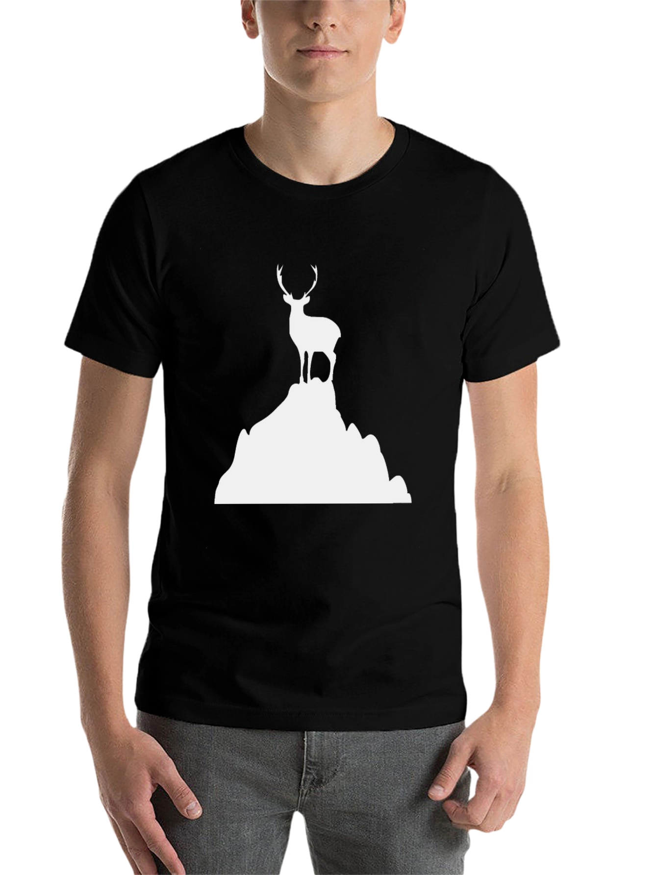 Black Deer Mountain Graphic Tee - Black Cotton Shirt view 7
