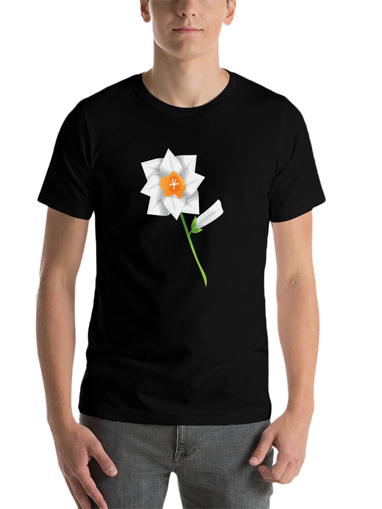 Black Floral Graphic Tee - Daffodil Design, Soft Cotton Blend view 7