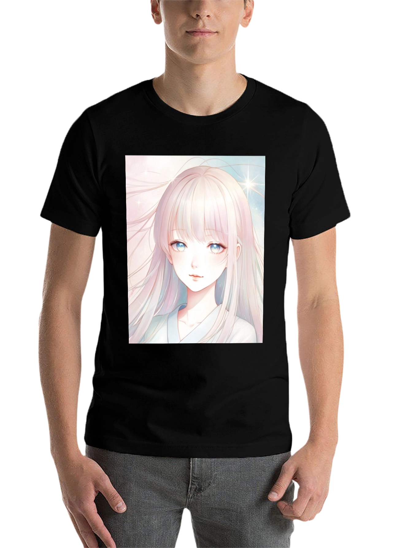 Black Anime Girl Graphic Black T-Shirt view 7