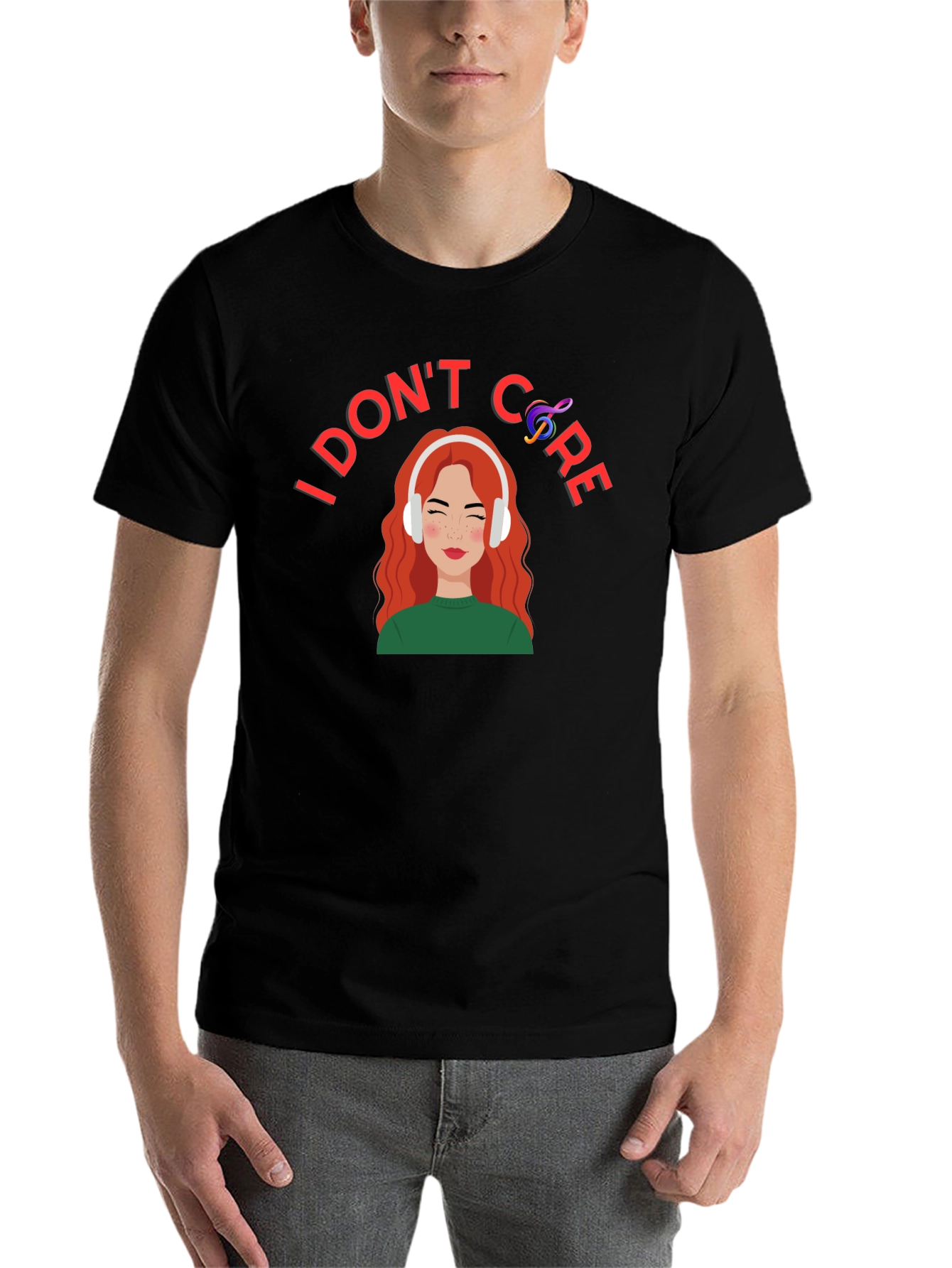 Black I Don't Care T-Shirt: Music Lover Graphic Tee view 7
