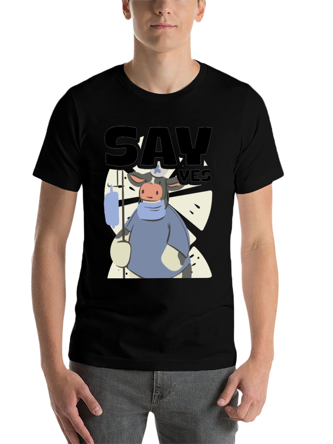Black Say Yes Cow T-Shirt view 7