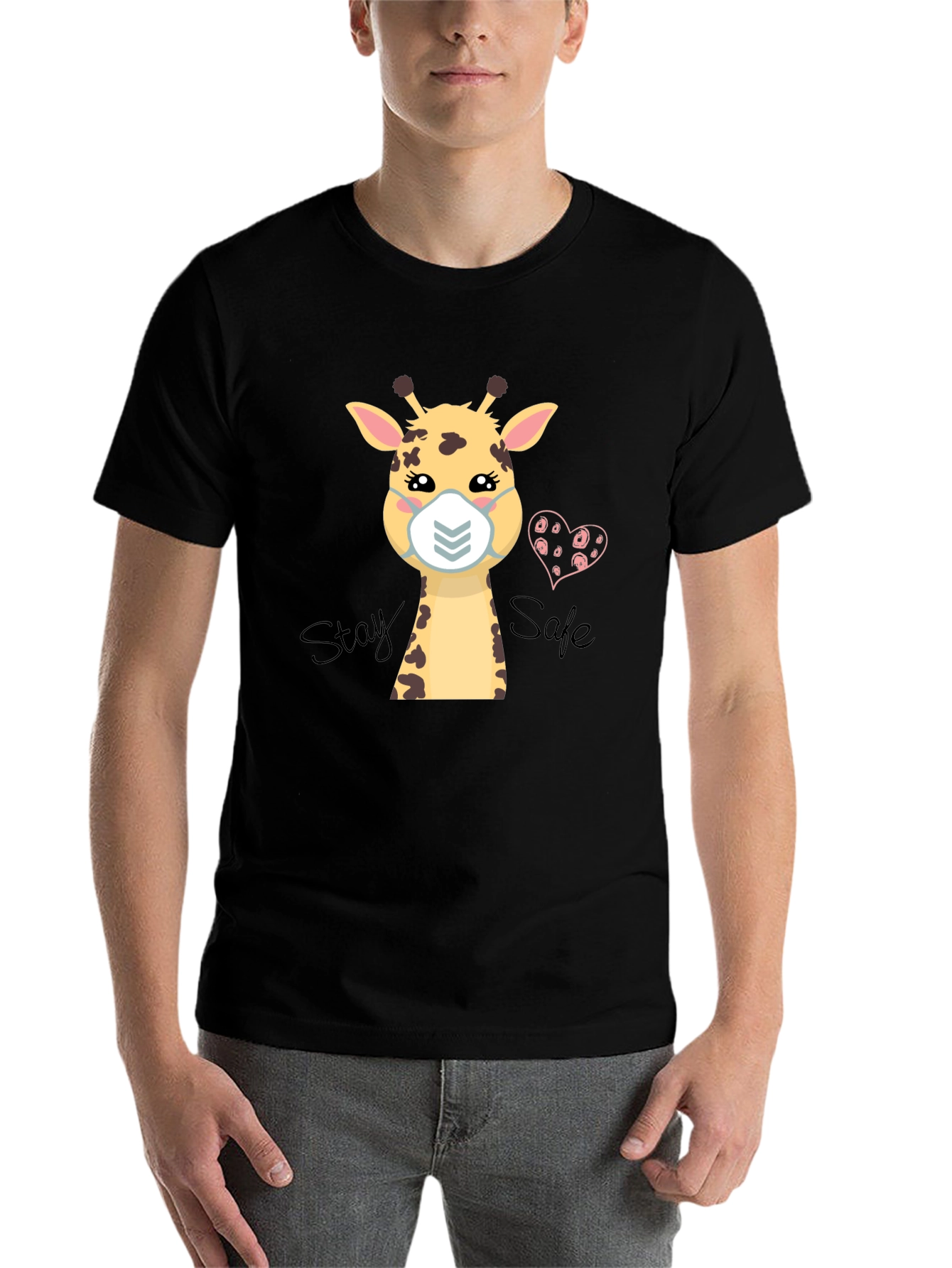 Black Stay Safe Giraffe T-Shirt view 7