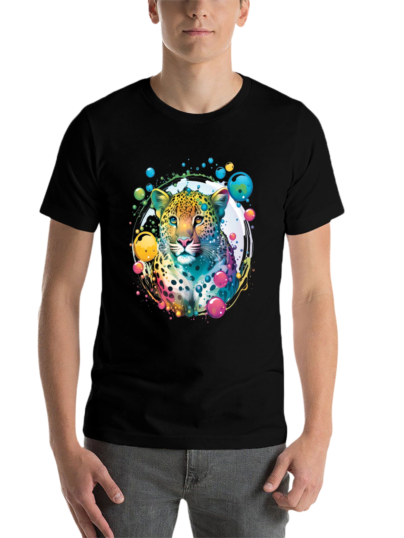 Black Vibrant Leopard Graphic T-Shirt view 7