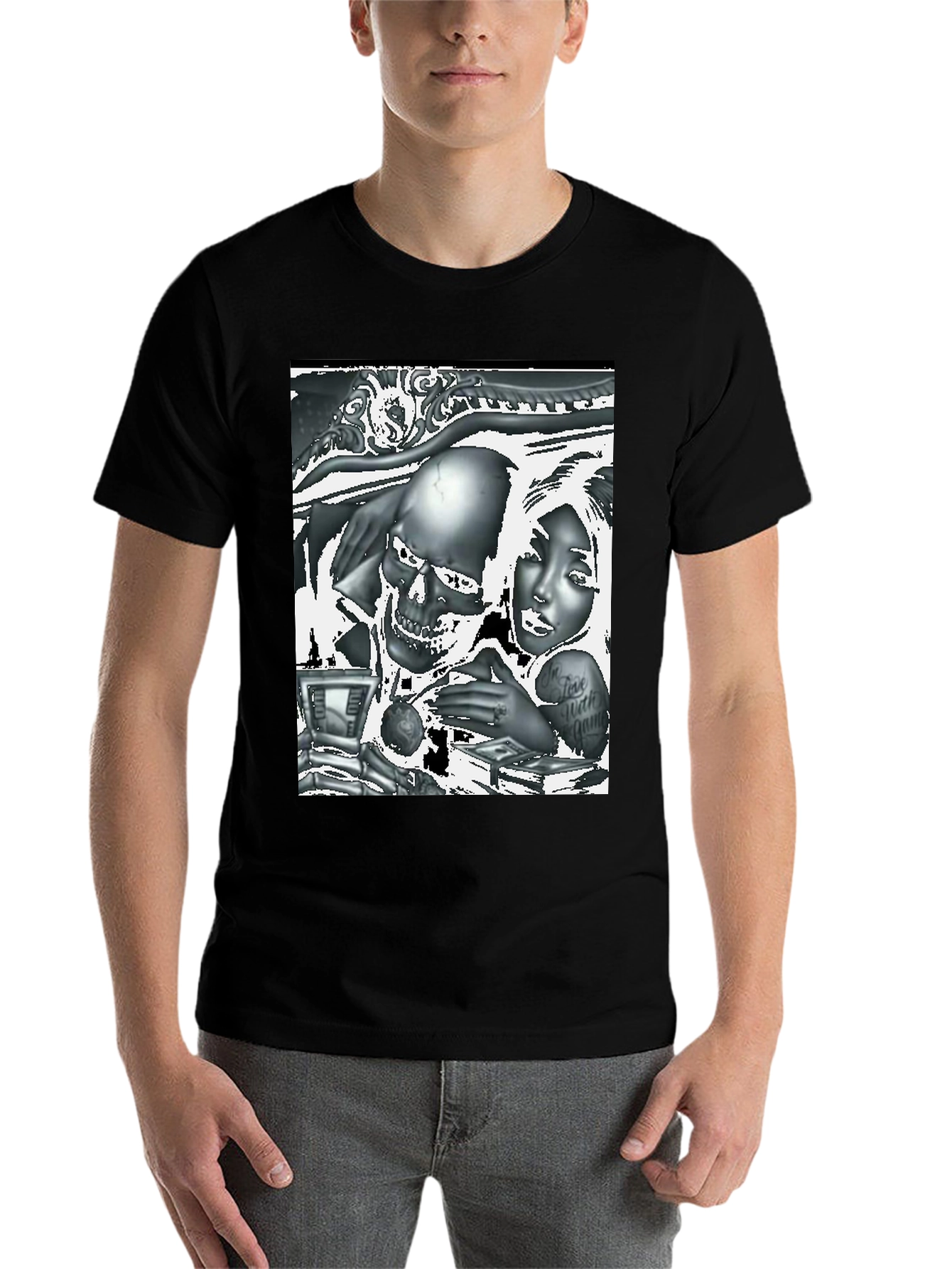 Black Skull and Woman Graphic Tee - Black view 7