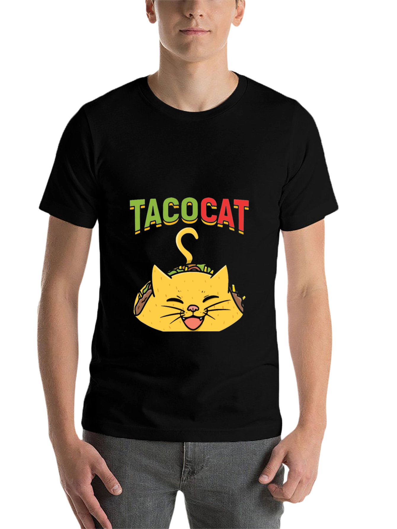 Black Taco Cat Graphic Tee - Funny Black T-Shirt view 7