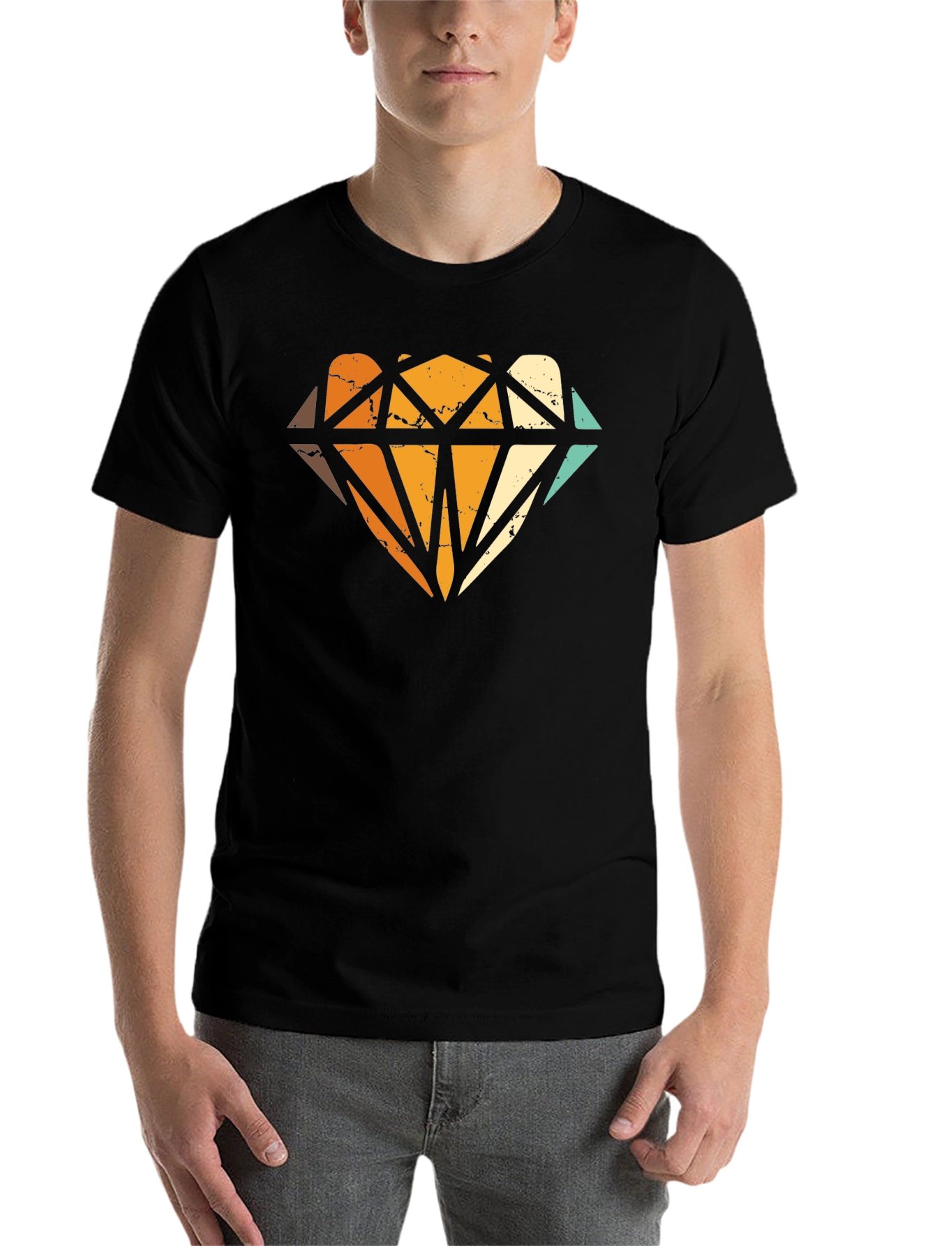 Black Retro Diamond Graphic Print Black T-Shirt view 7