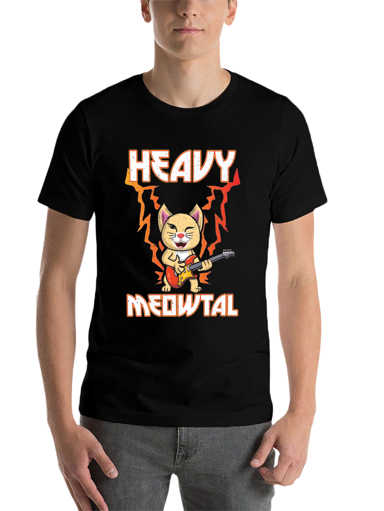 Black Heavy Meowtal Cat T-Shirt view 7