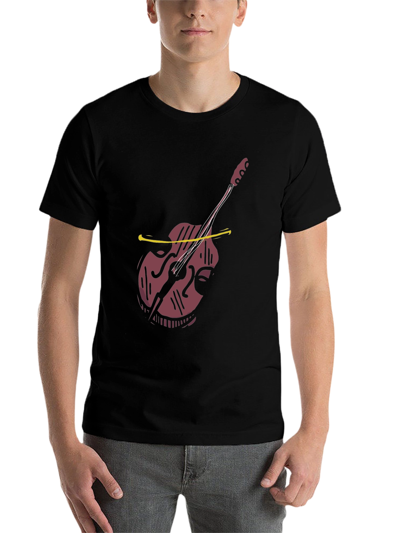 Black Cool Bass Guitar Graphic Tee - Black Cotton Casual view 7