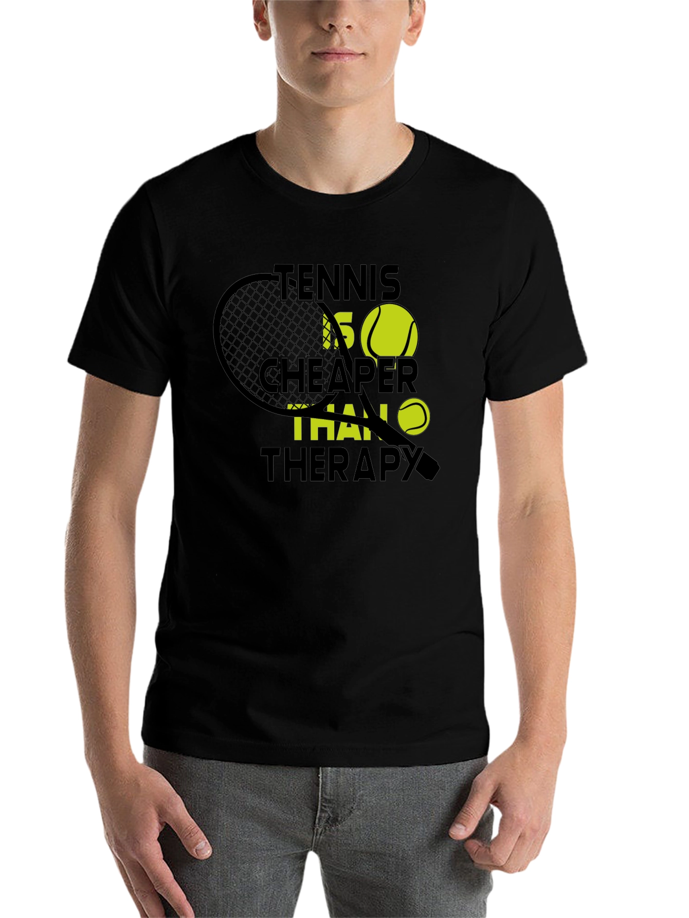 Black Tennis Cheaper Than Therapy Graphic T-Shirt view 7