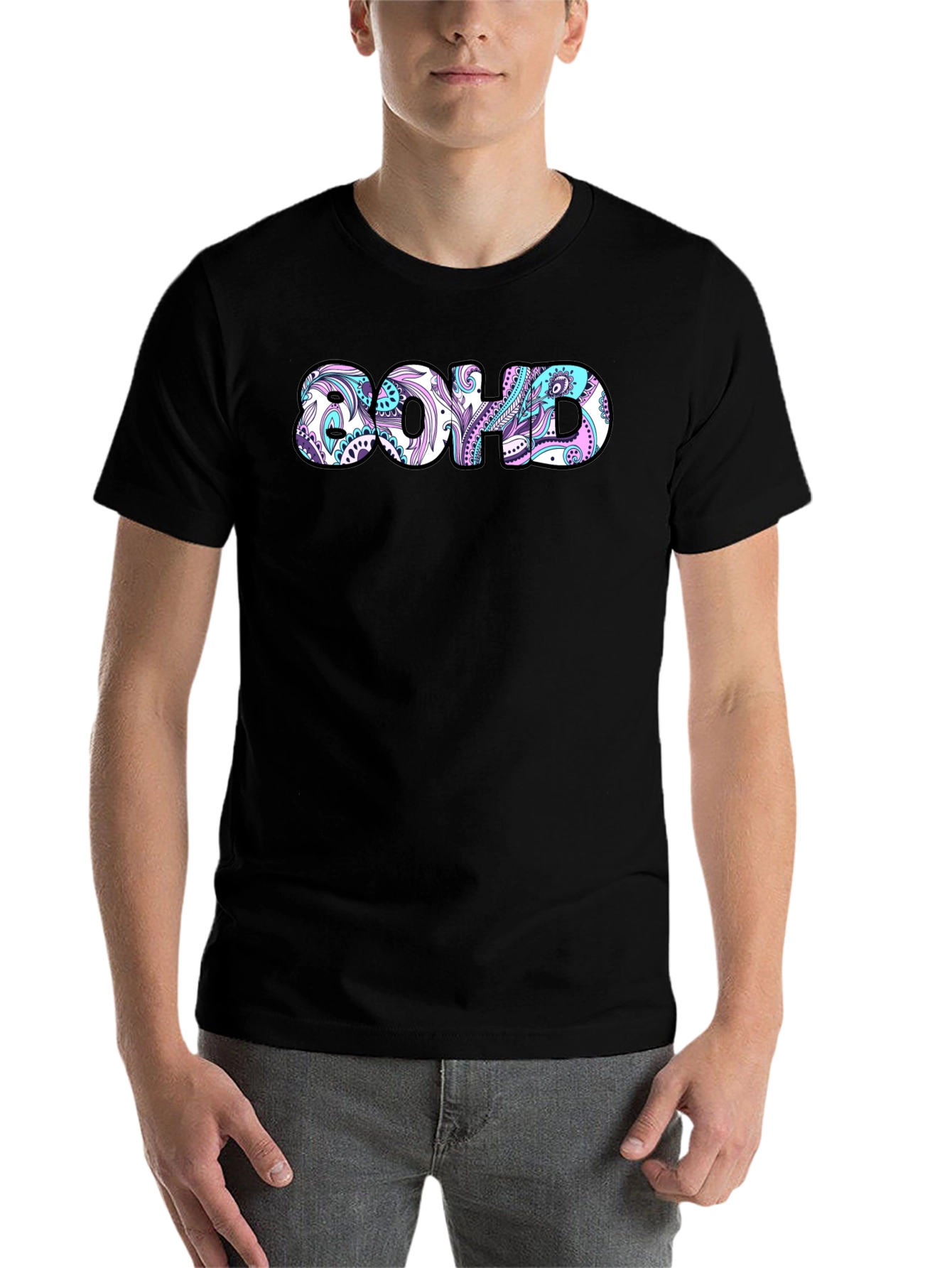 Black Patterned Boho T-Shirt view 7