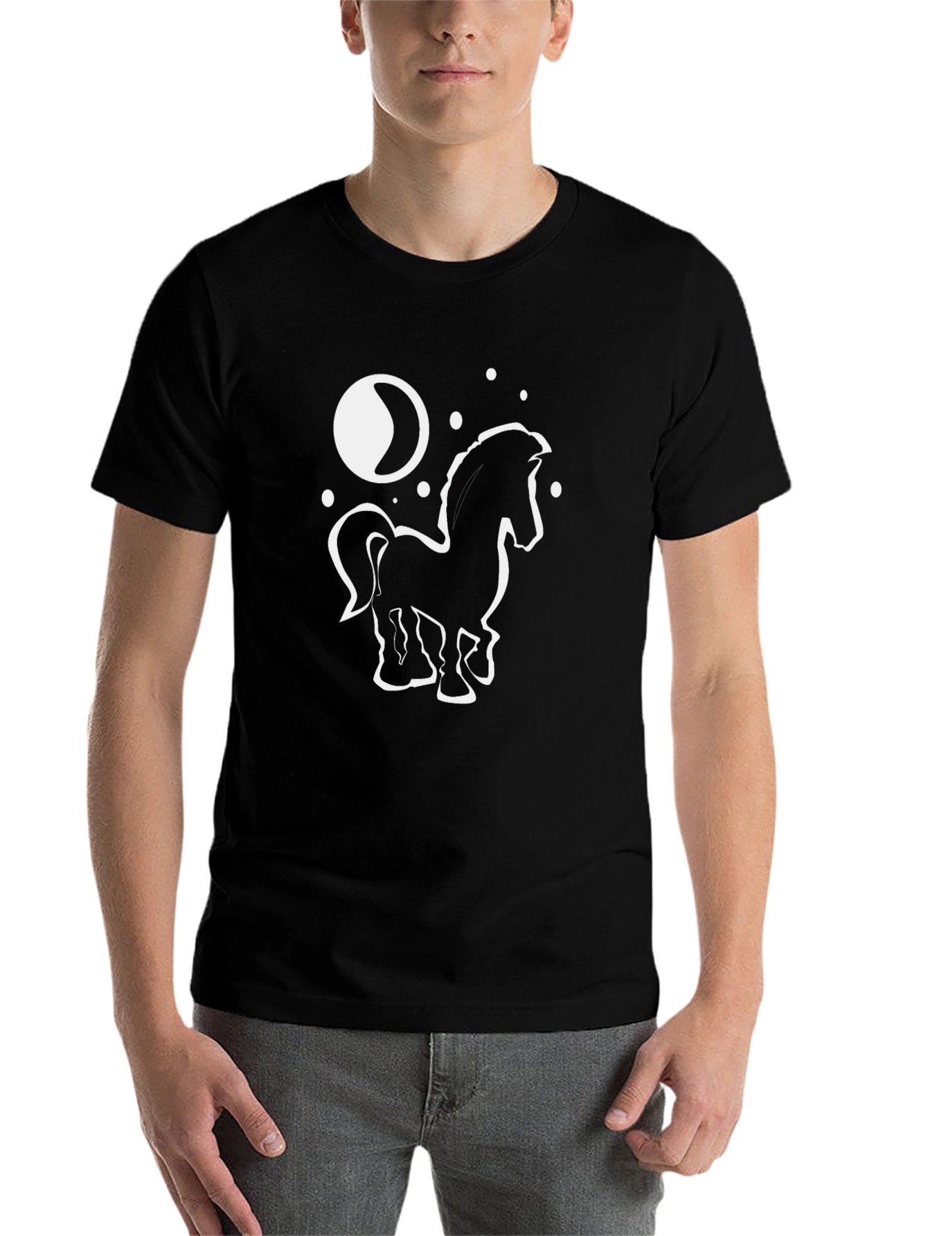 Black Horse & Moon Graphic Tee - Black Cotton T-Shirt view 7